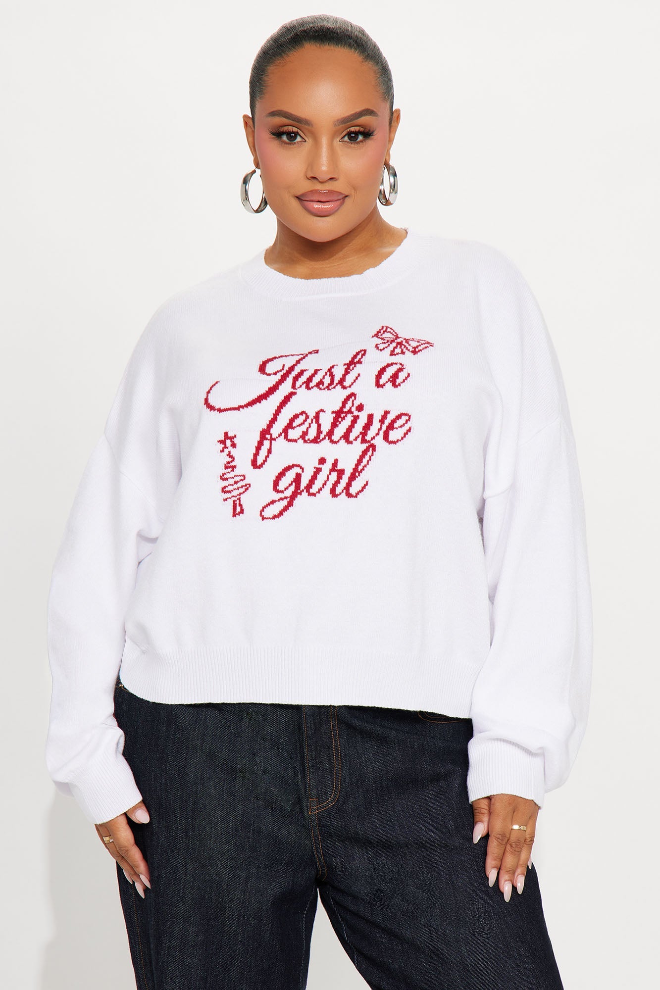 Just A Festive Girl Cropped Sweater - White/combo