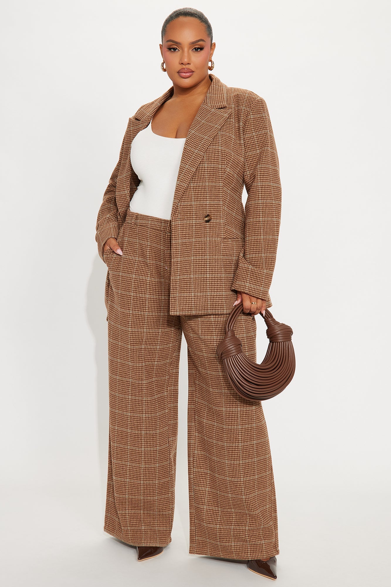 Coffee And Conversation Wide Leg Trouser Pant 32″ - Brown