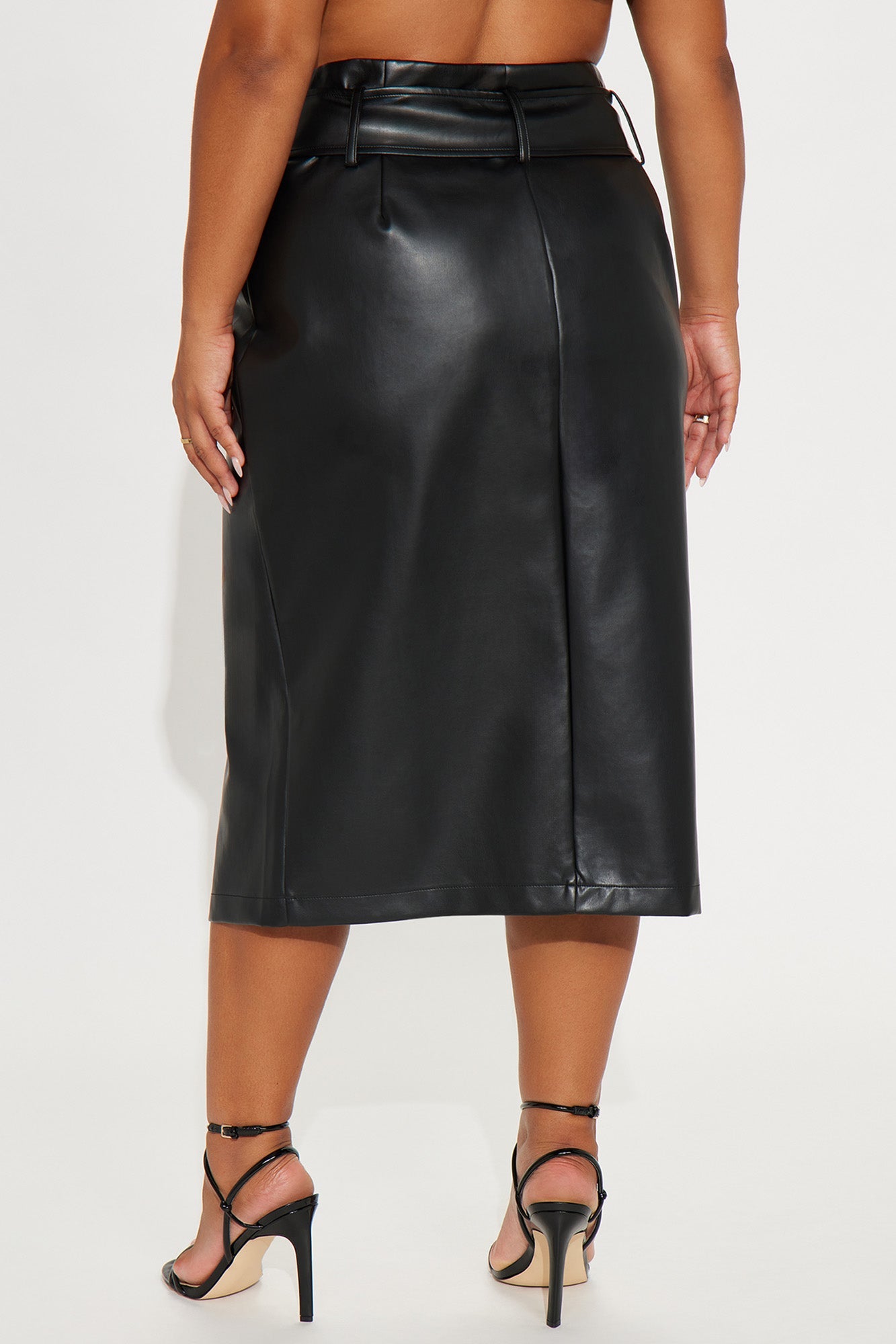 Play Fair Belted Zipper Faux Leather Pencil Skirt - Black