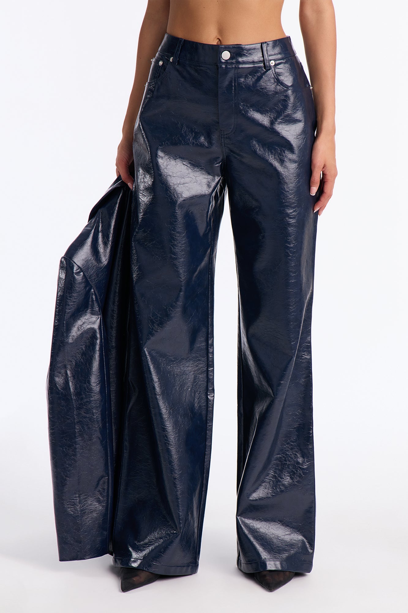 Catalina Faux Patent Leather Pants - Navy