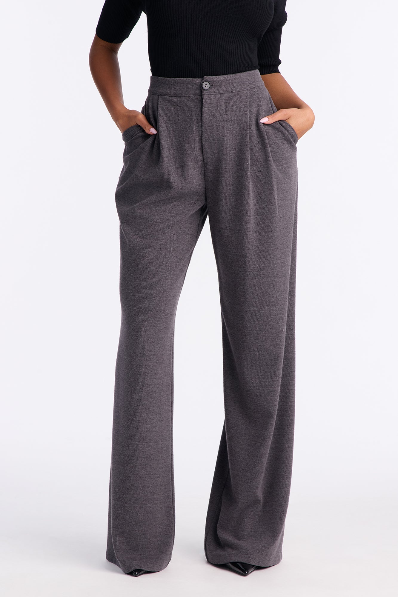 Wilma Wide Leg Trousers 33″ - Charcoal