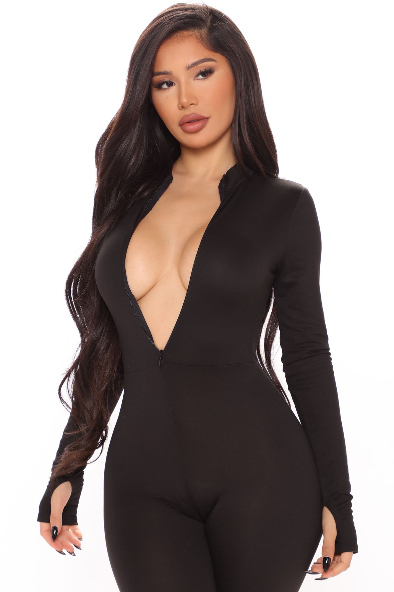 Houston Hottie Thumbhole Jumpsuit - Black