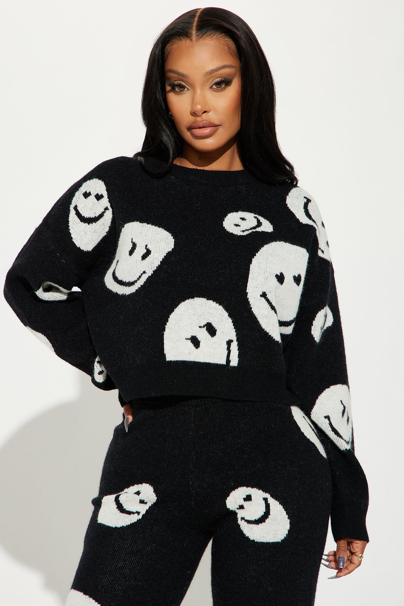 Smile For Me Sweater Pant Set - Black/White