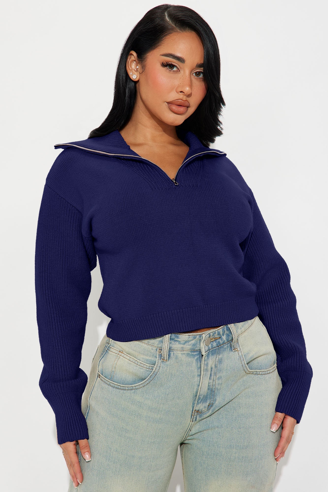 Classic Mood Quarter Zip Sweater - Navy