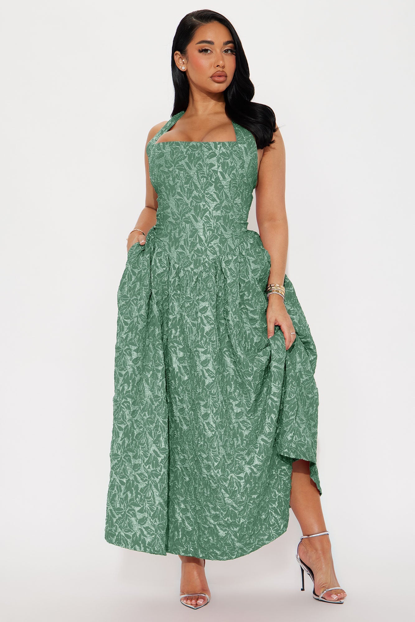 Meredith Jacquard Maxi Dress - Teal