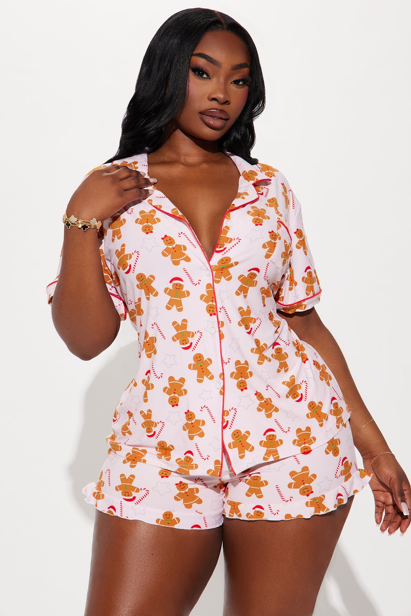 Gingerbread Cutie PJ Short Set - Pink/combo