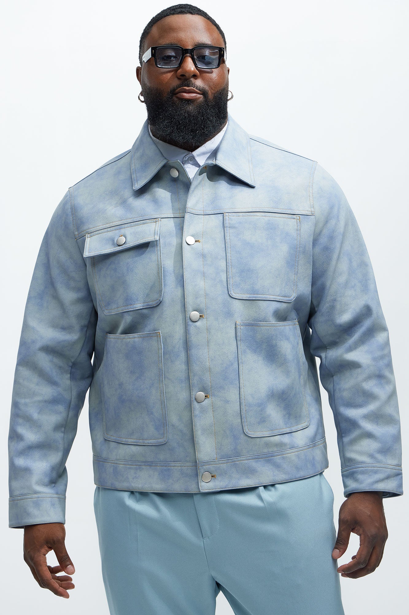 Ellis Faux Leather Jacket - Blue