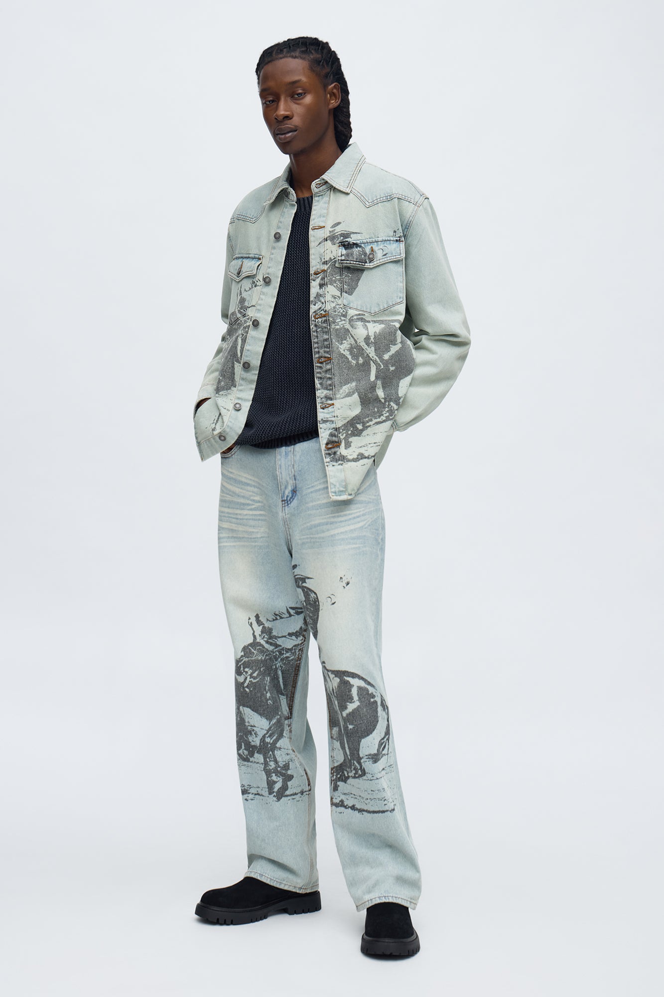 Relaxed Cowboy Hit Denim Button Up Shirt - Vintage Blue Wash