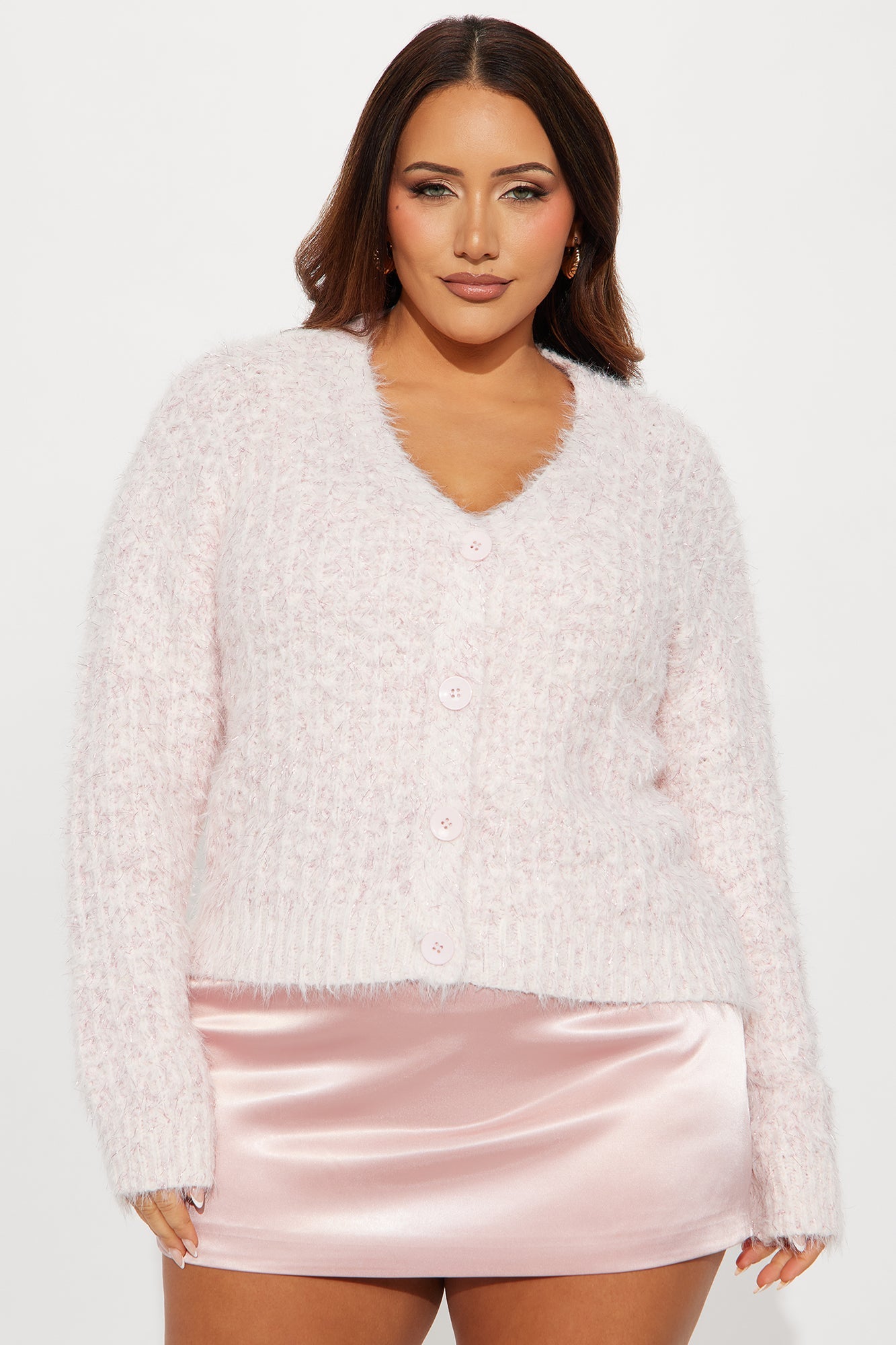 Sparkle Season Fuzzy Cardigan - Light Pink