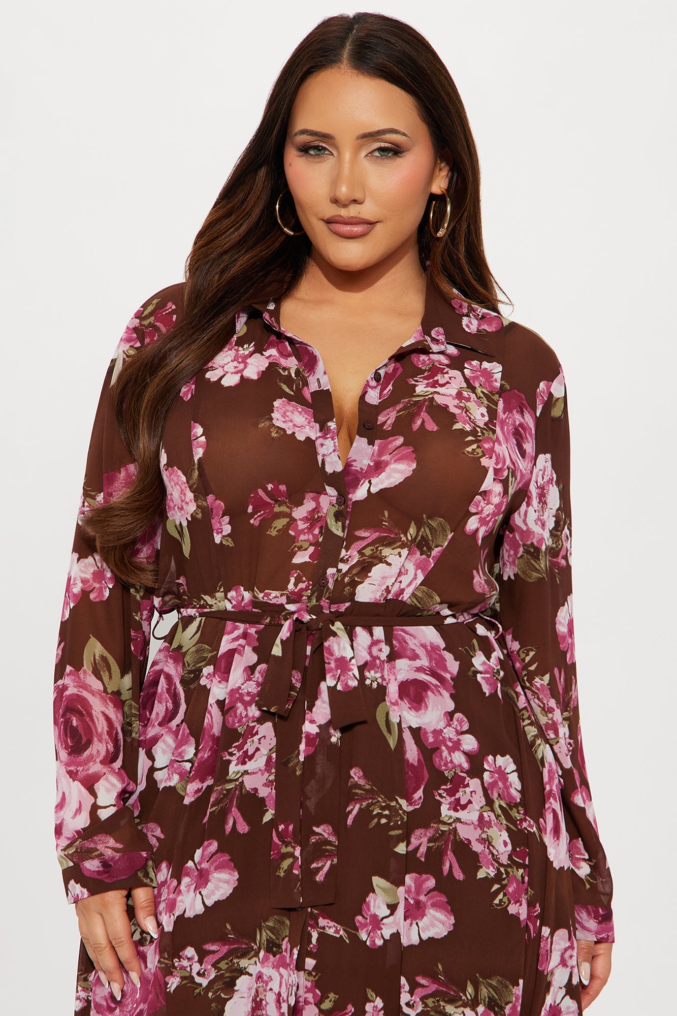 Amandla Floral Midi Shirt Dress - Brown/combo