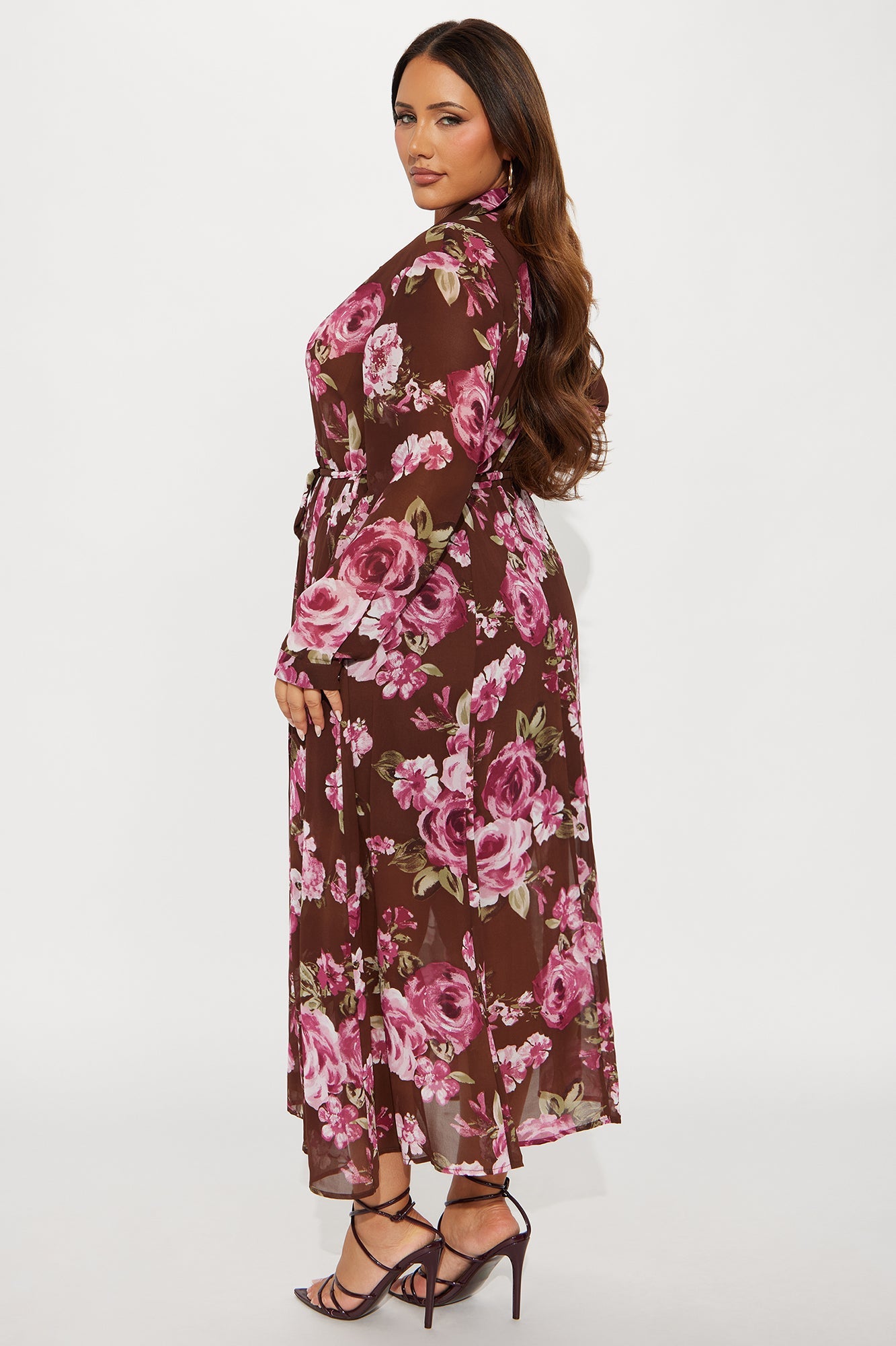 Amandla Floral Midi Shirt Dress - Brown/combo