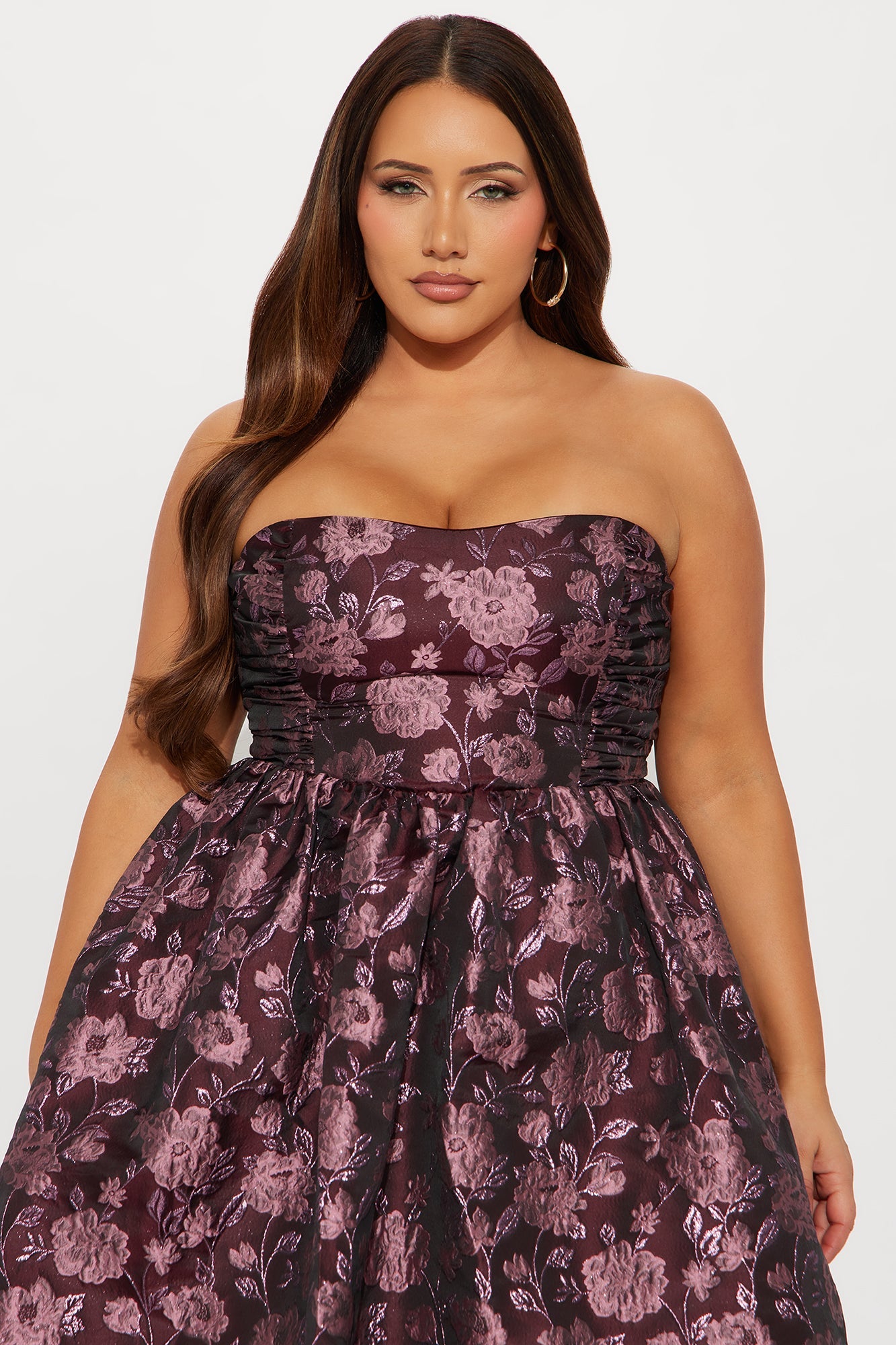 Sweet Like Me Glitter Floral Taffeta Midi Dress - Plum