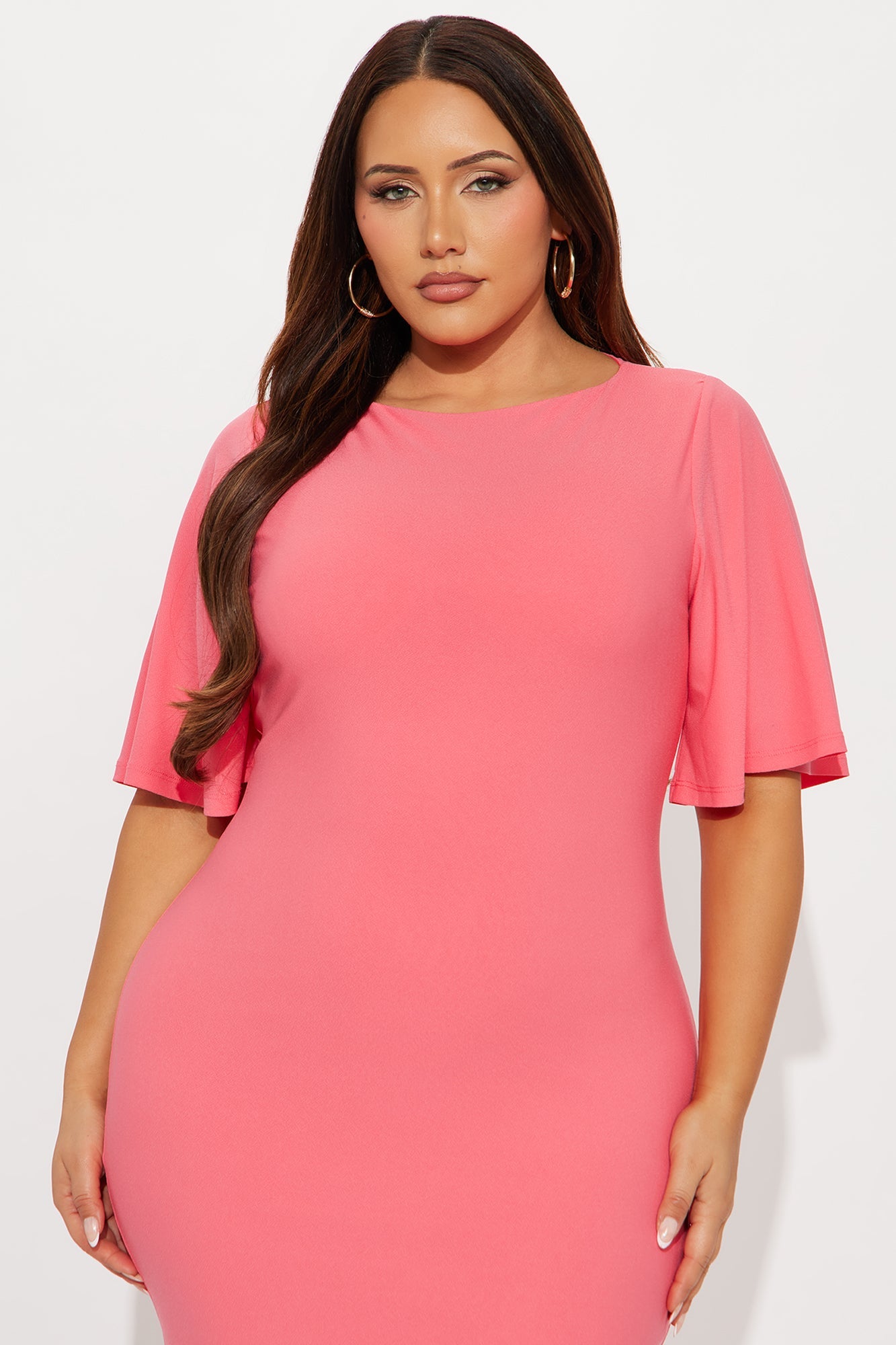 Audrina Asymmetrical Mermaid Midi Dress - Coral