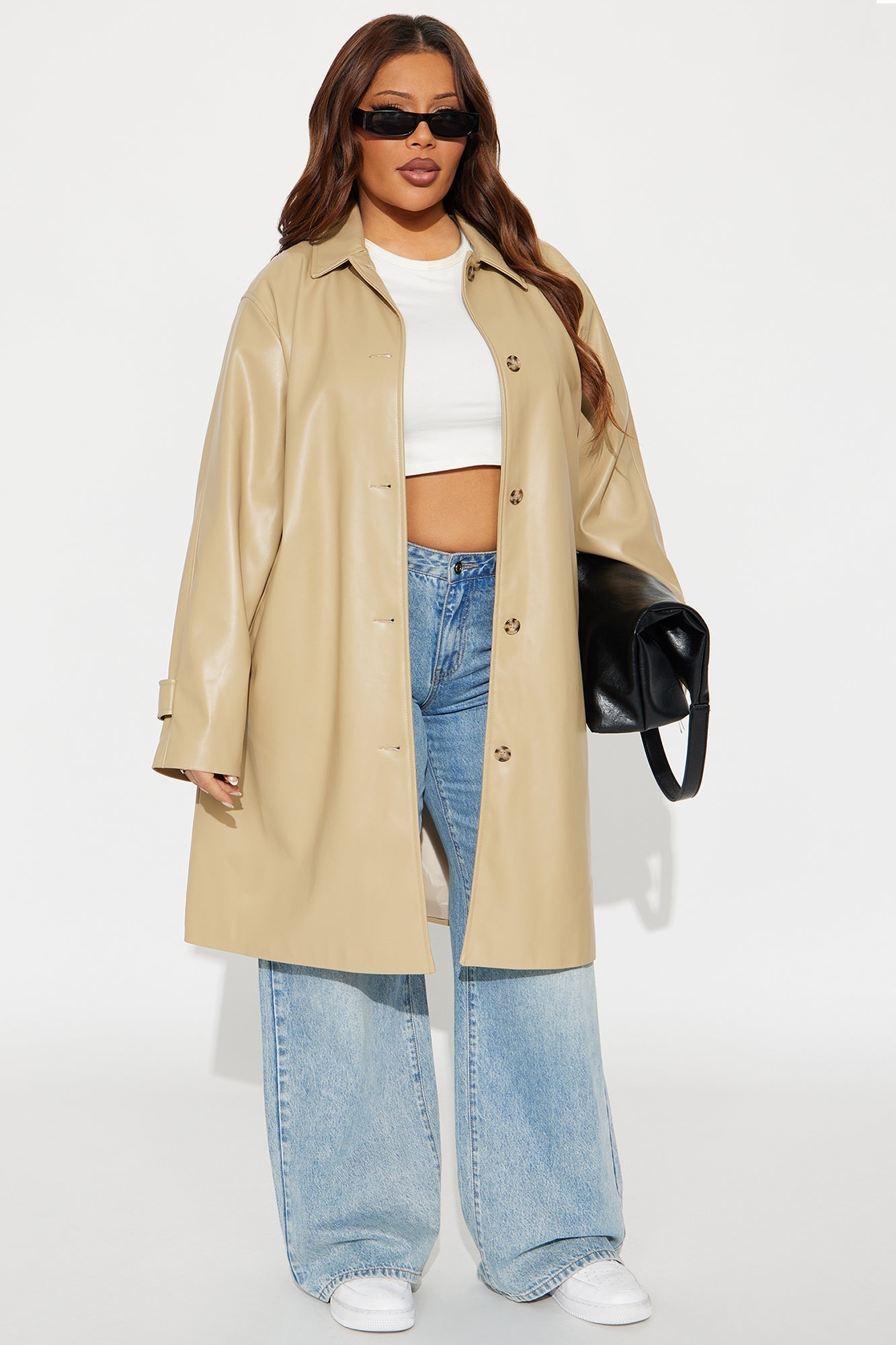 Bree Faux Leather Trench Coat - Khaki