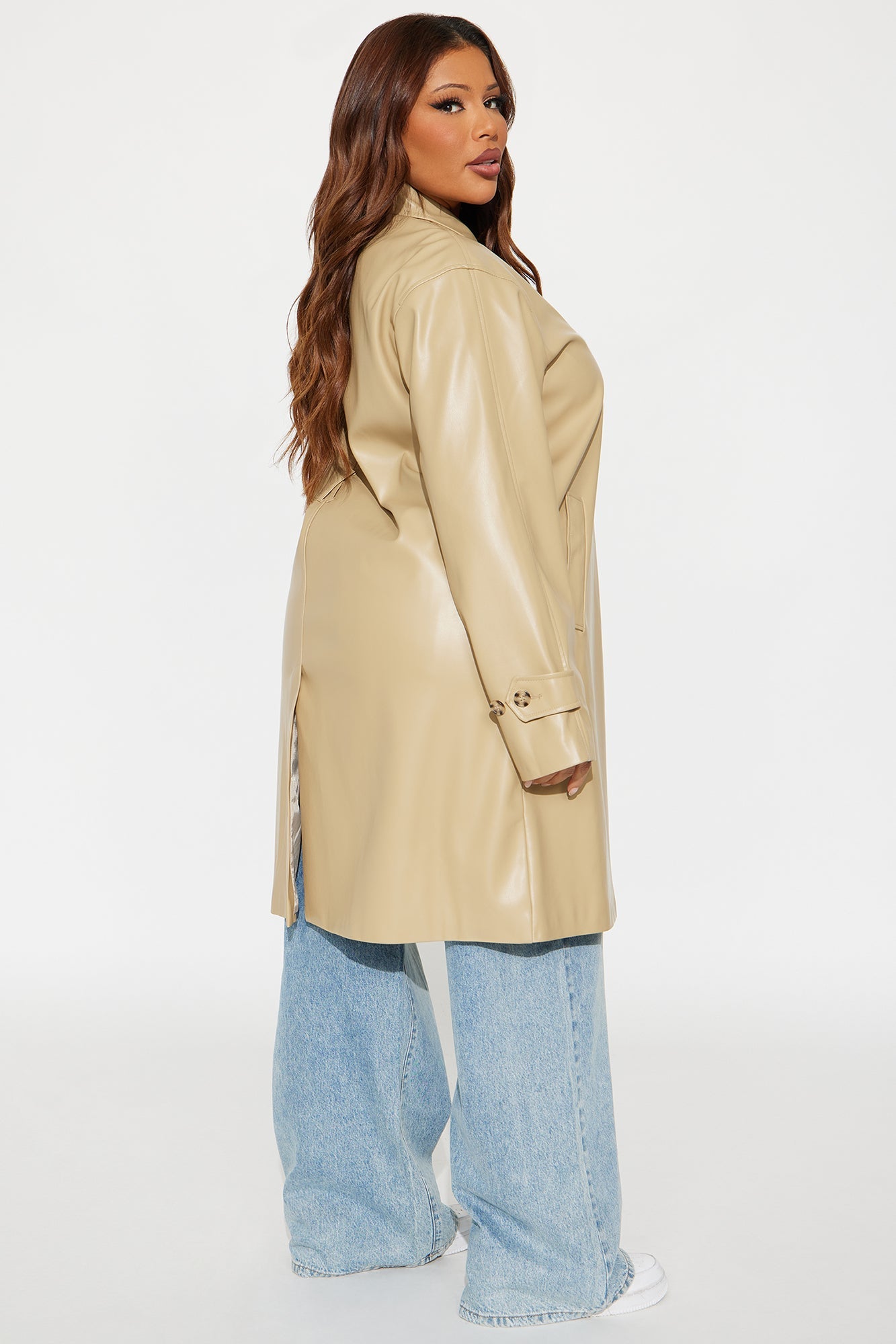 Bree Faux Leather Trench Coat - Khaki