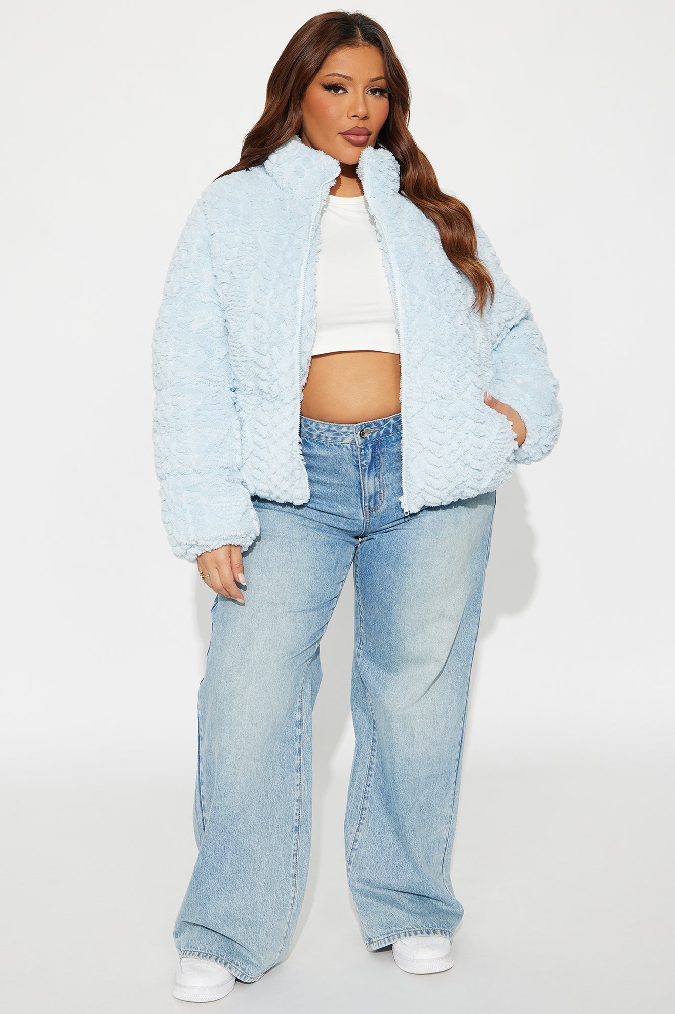 Cozy Dreams Sherpa Puffer Jacket - Light Blue