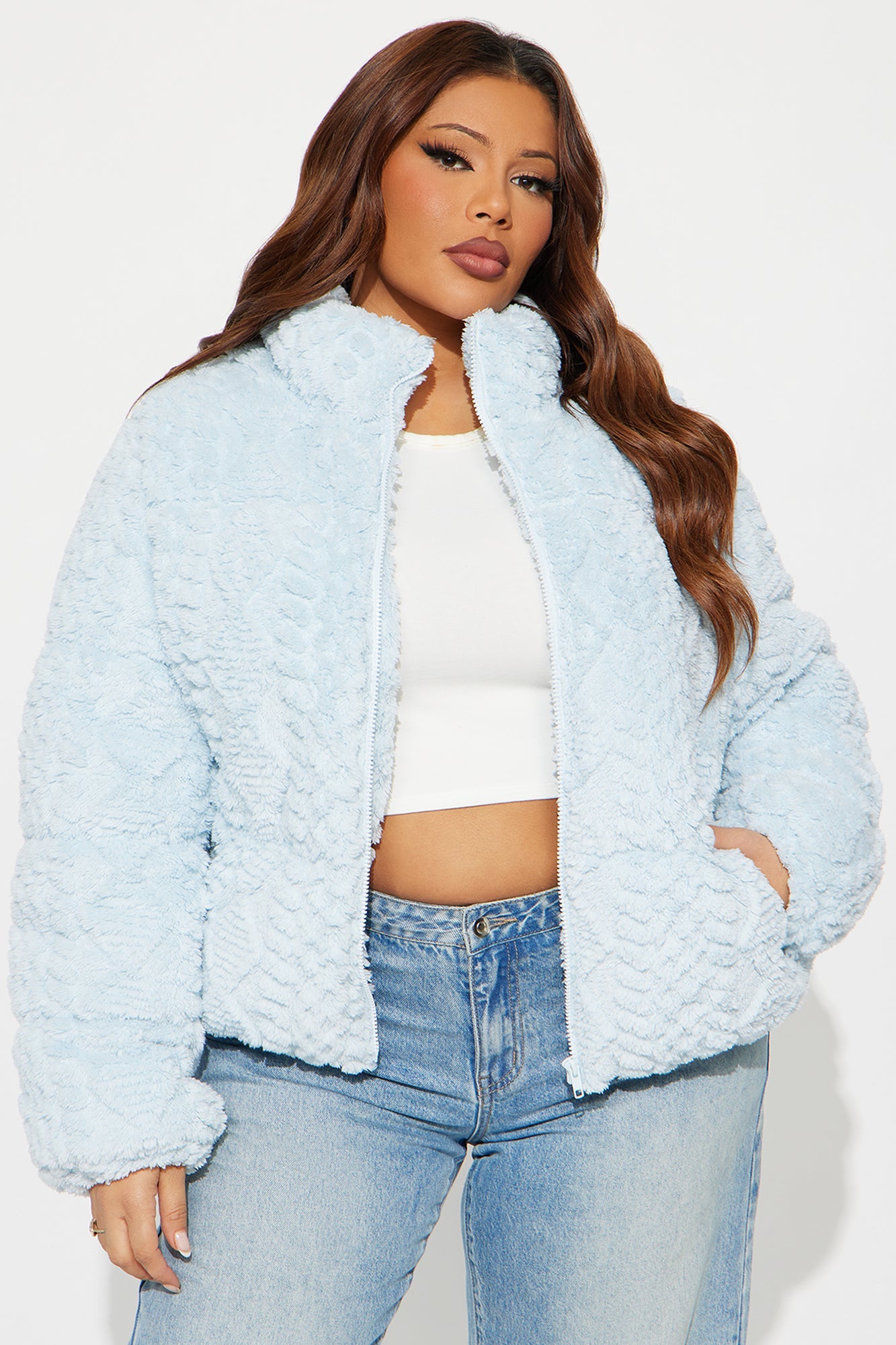 Cozy Dreams Sherpa Puffer Jacket - Light Blue