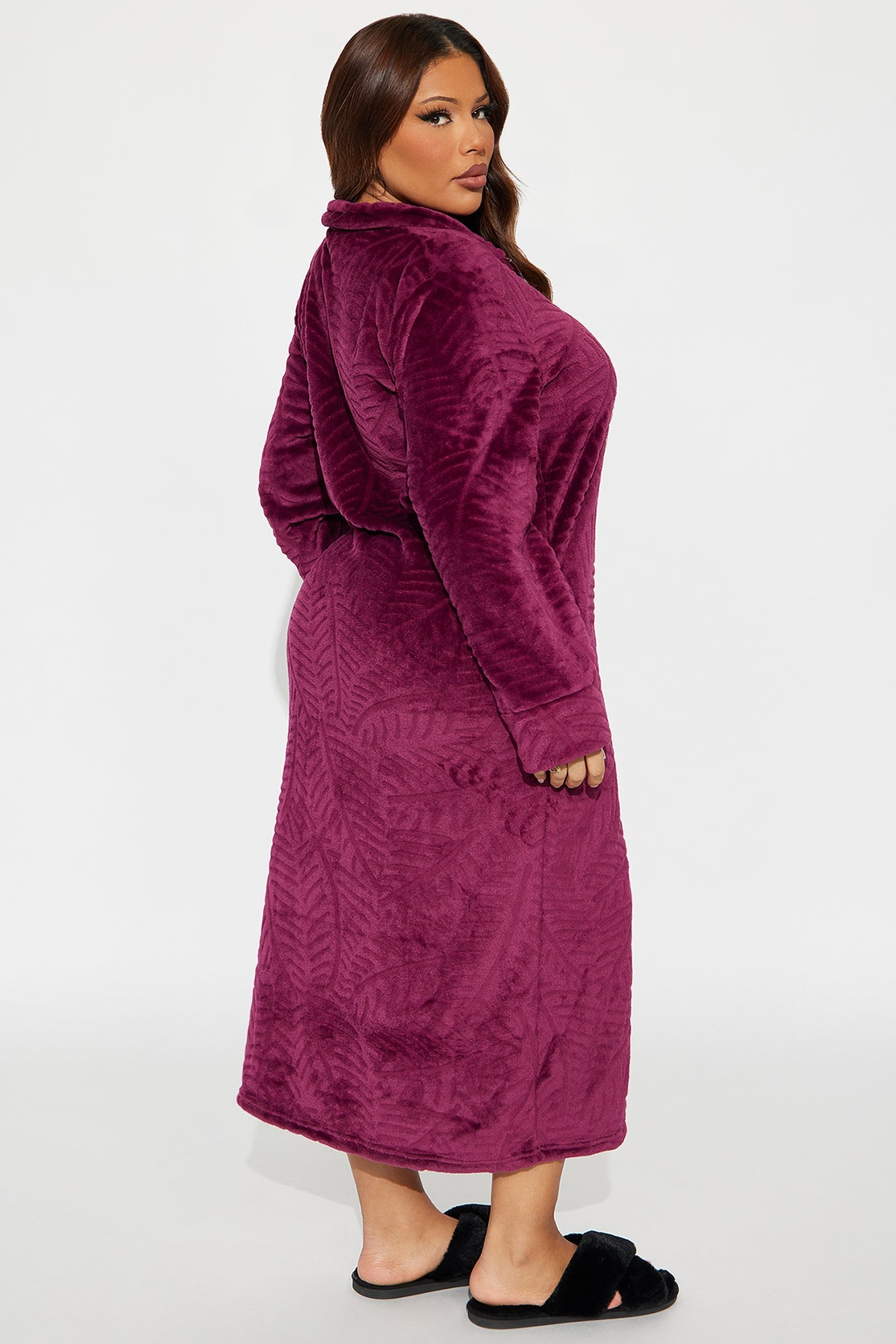 Sleepy Mood Fleece Zip Front Robe - Burgundy