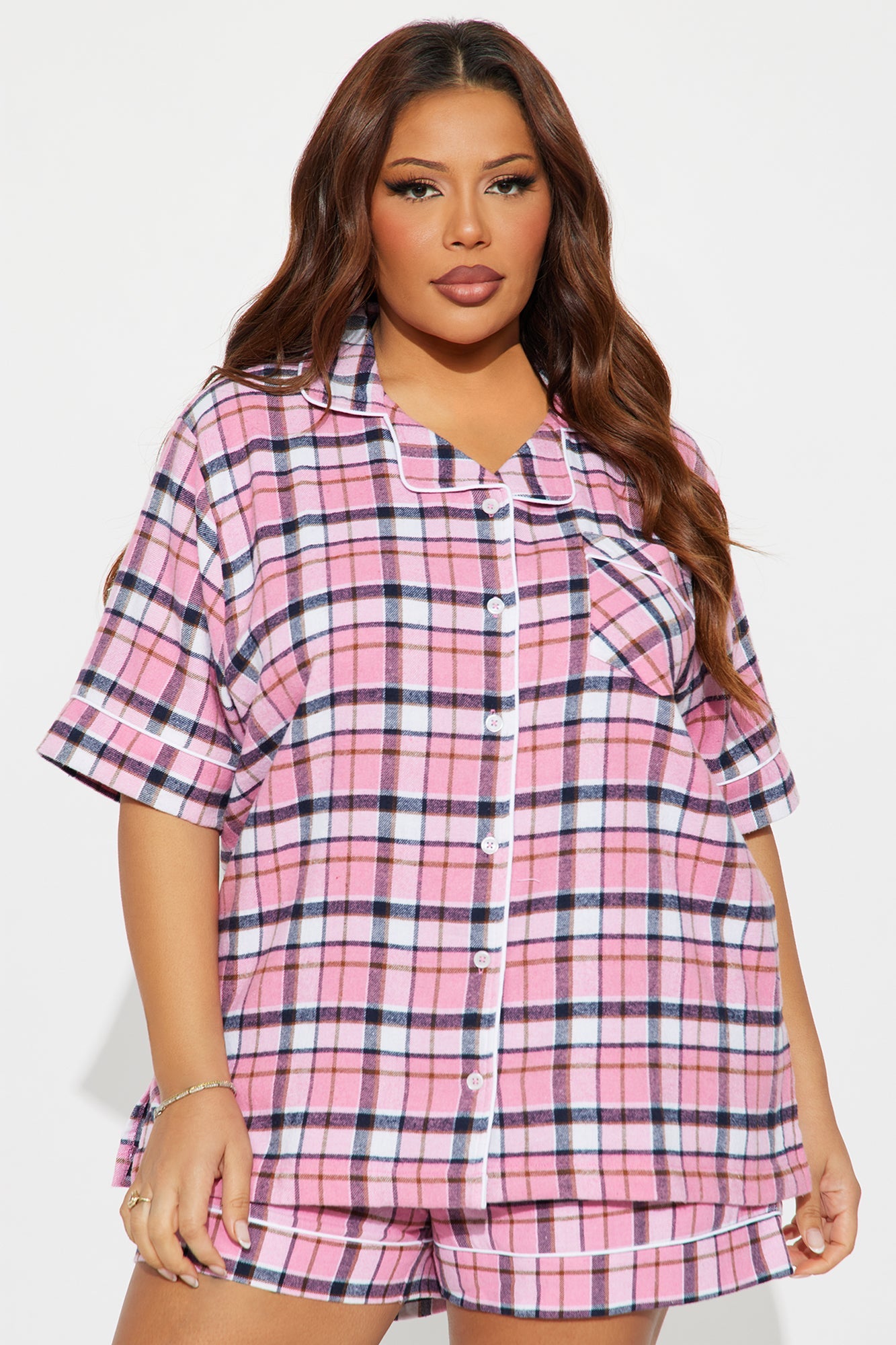 So Chill Flannel Short Sleeve PJ Short Set - Pink/combo