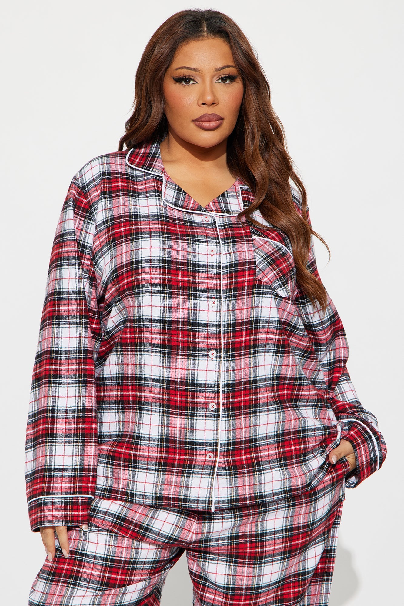 So Chill Flannel Long Sleeve PJ Pant Set - Red/combo