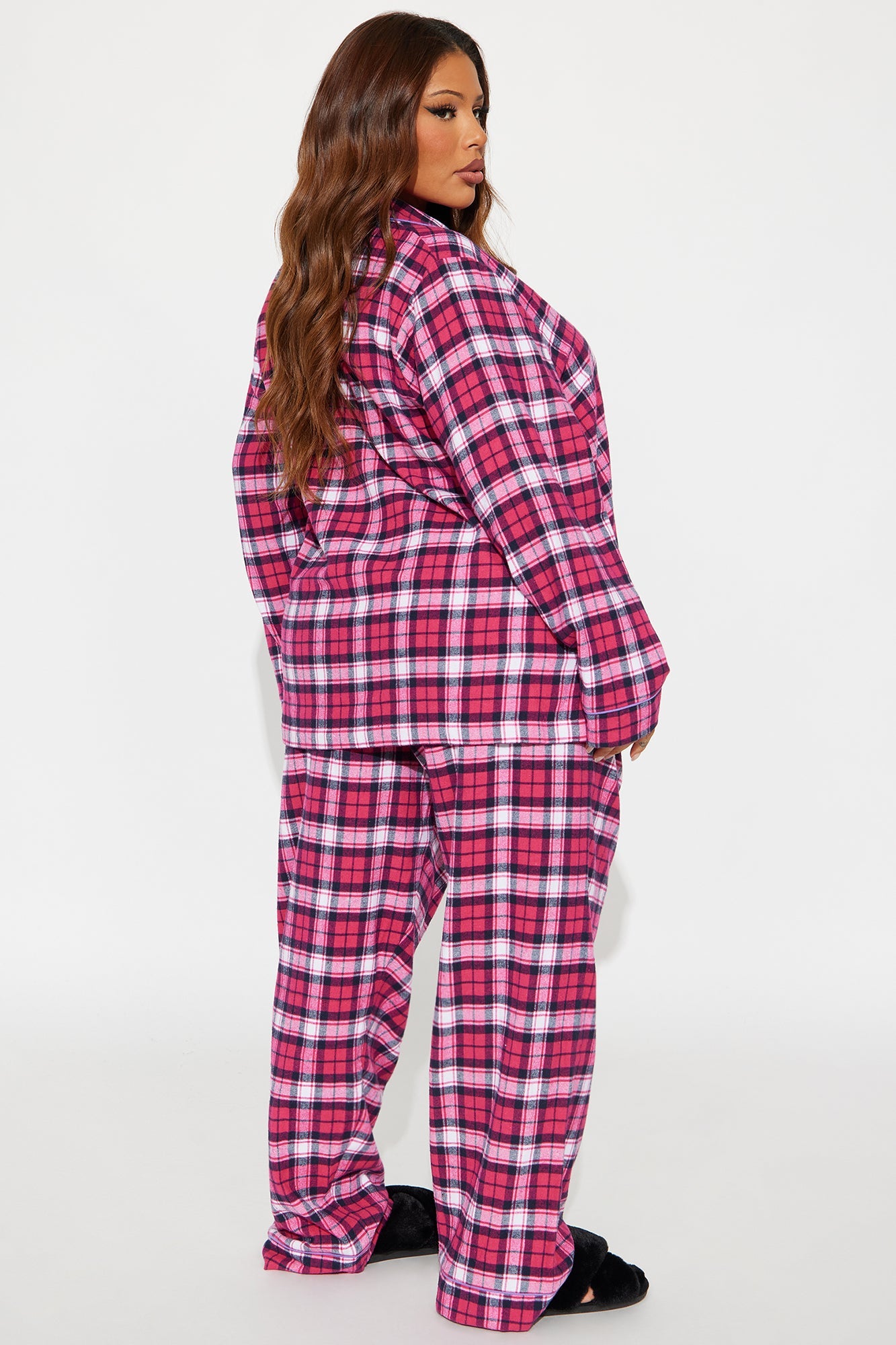 So Chill Flannel Long Sleeve PJ Pant Set - Hot Pink/combo