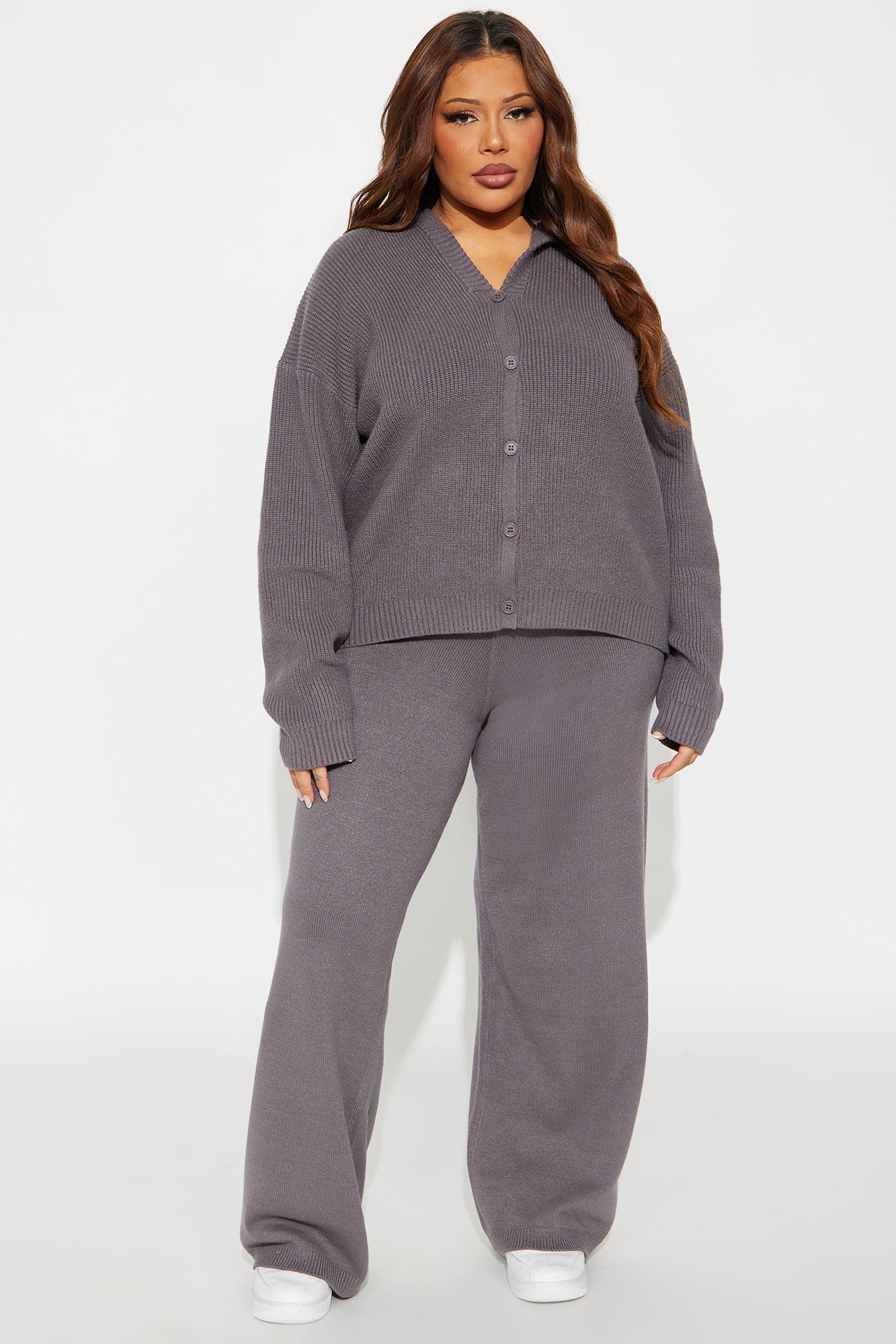 Hazel Hooded Sweater Wide Leg Pant Set - Grey