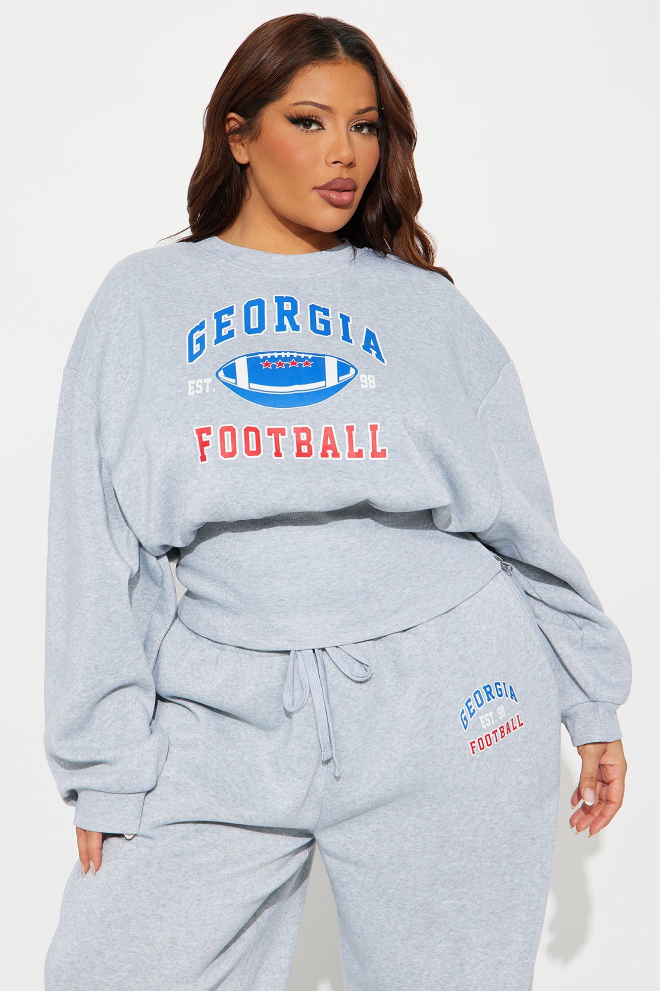 Georgia Fleece Barrel Leg Pant Set - Grey