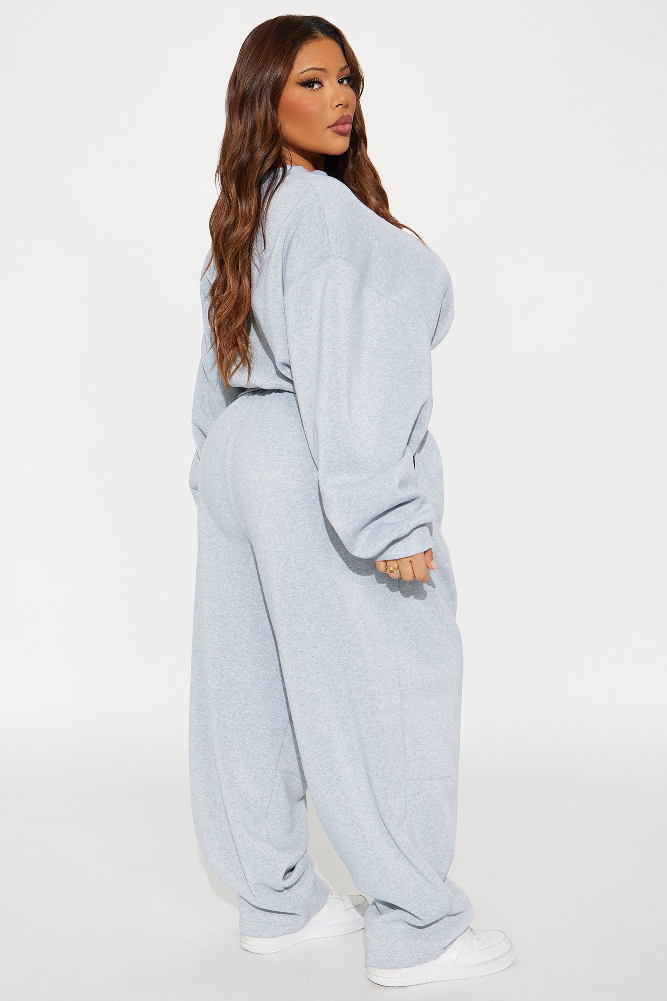 Georgia Fleece Barrel Leg Pant Set - Grey