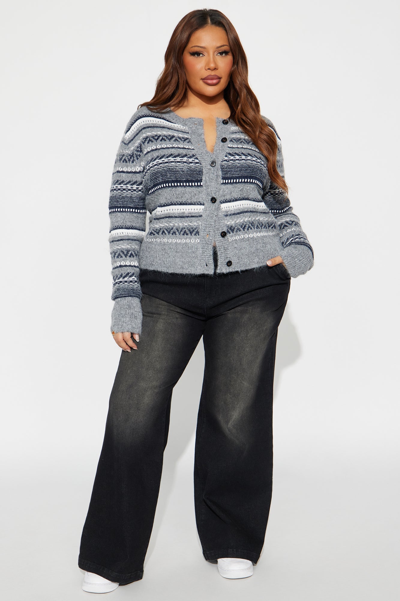 Cabin Life Fair Isle Cardigan - Grey/combo
