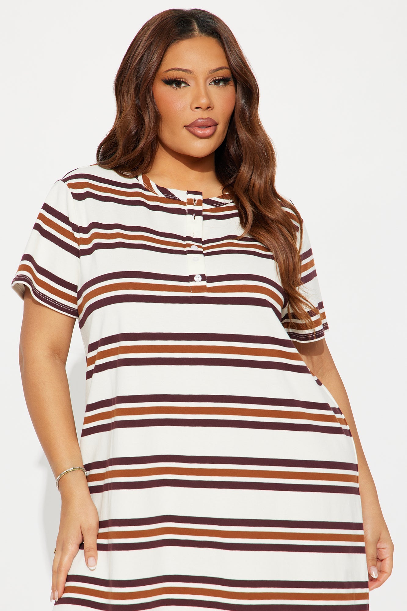 Demi Short Sleeve Striped Mini Dress - Brown/combo