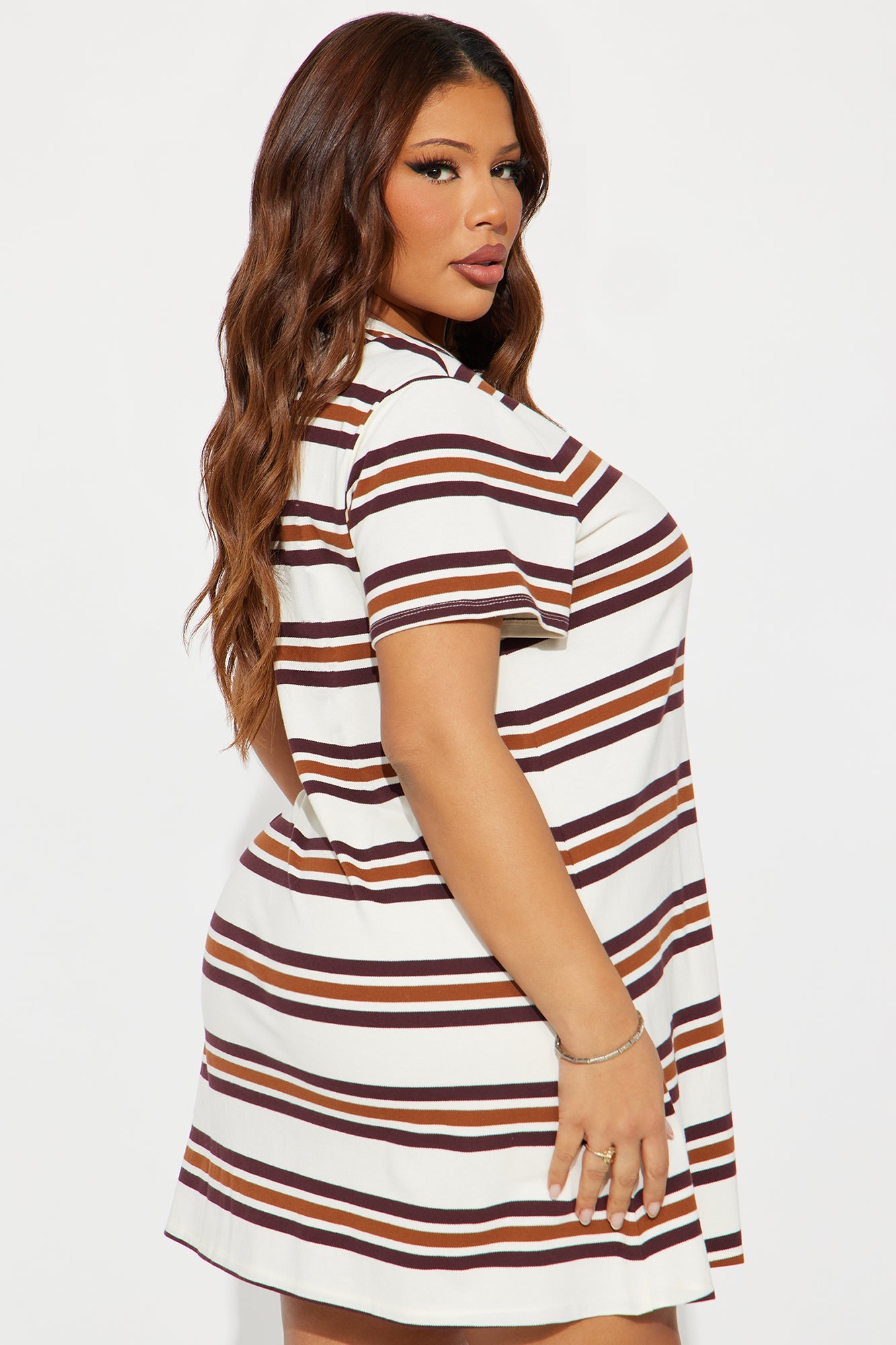 Demi Short Sleeve Striped Mini Dress - Brown/combo