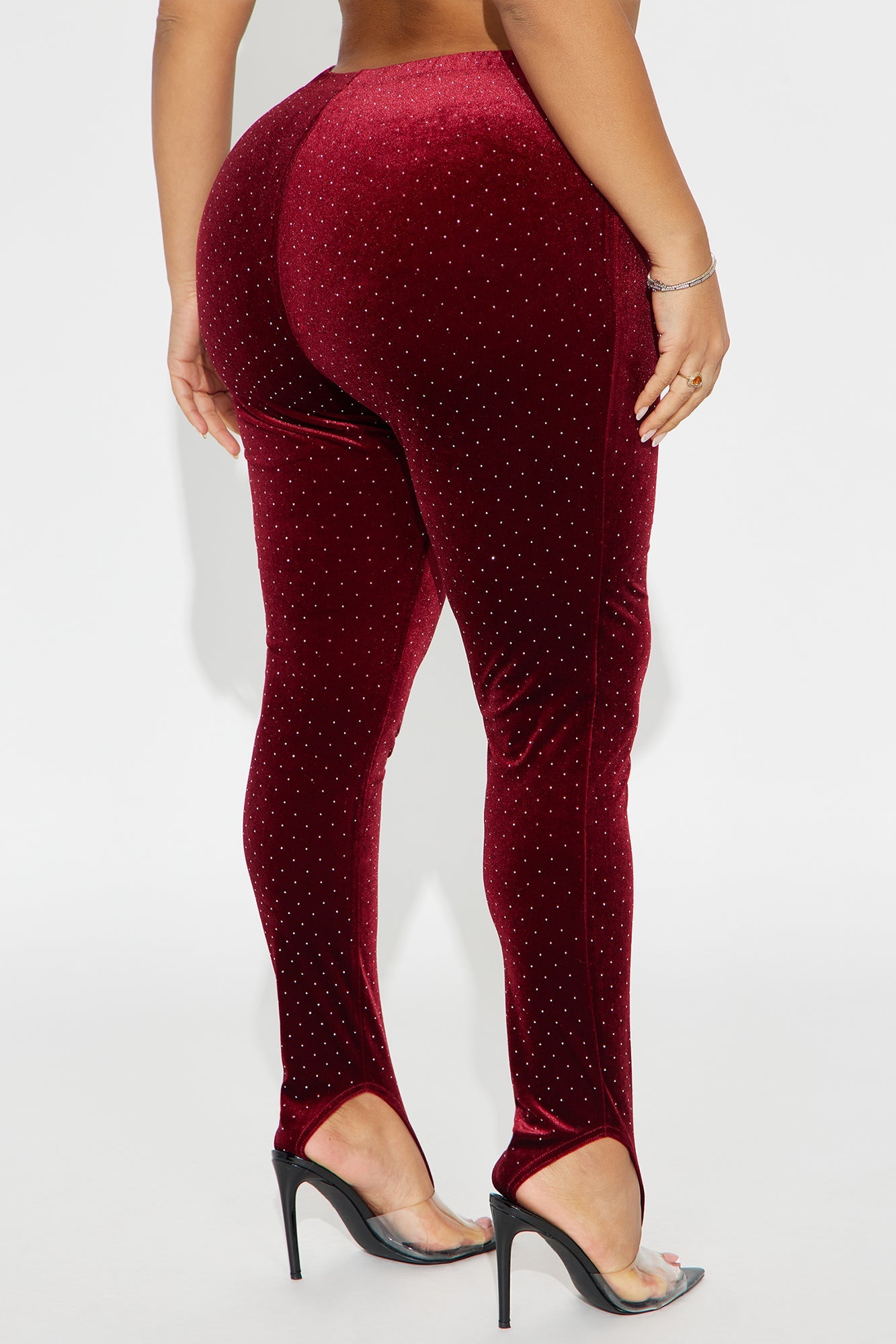 Seasonal Essence Embellished Velvet Stirrup Legging - Burgundy
