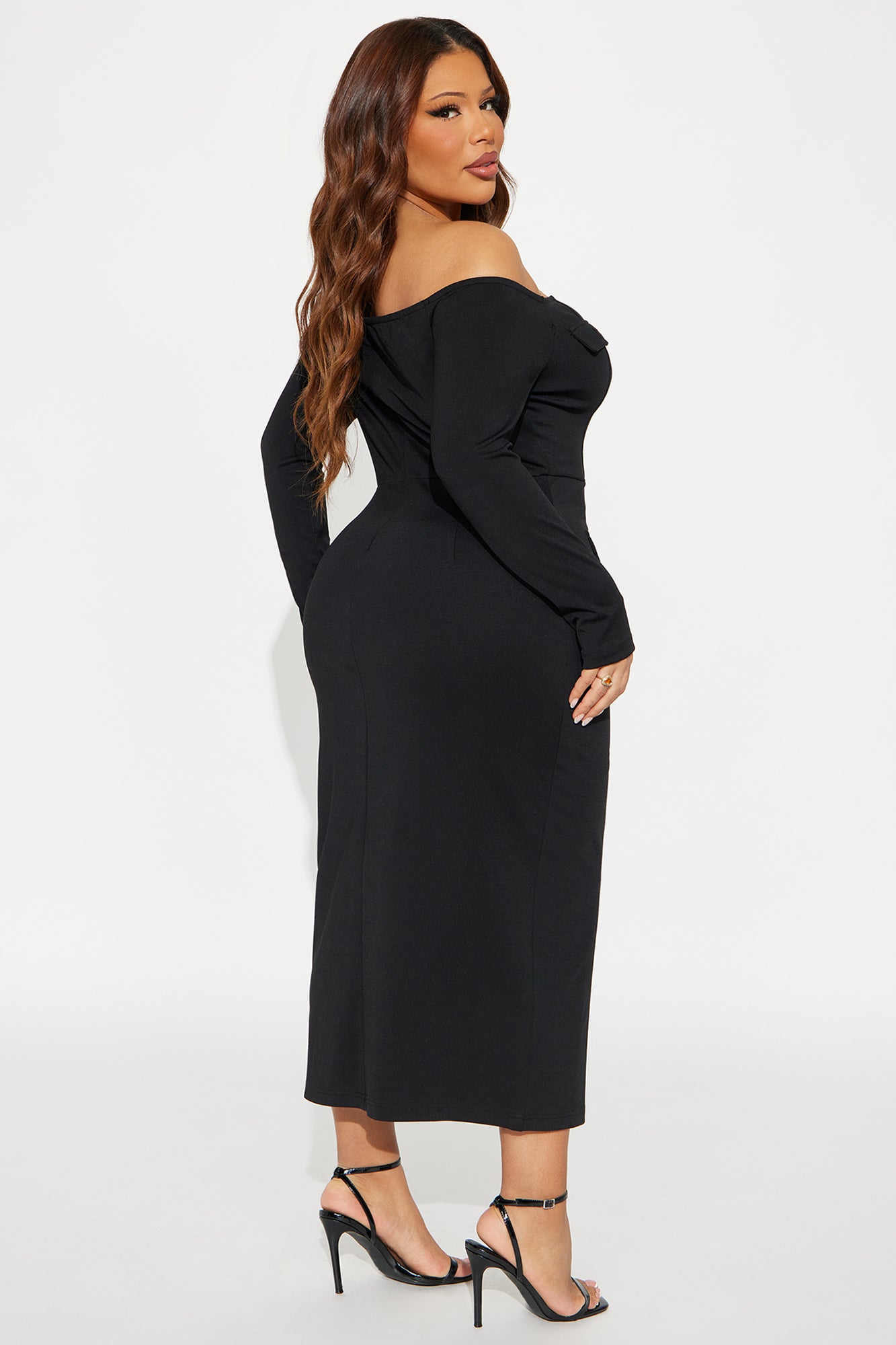 Goldie Off Shoulder Midi Dress - Black