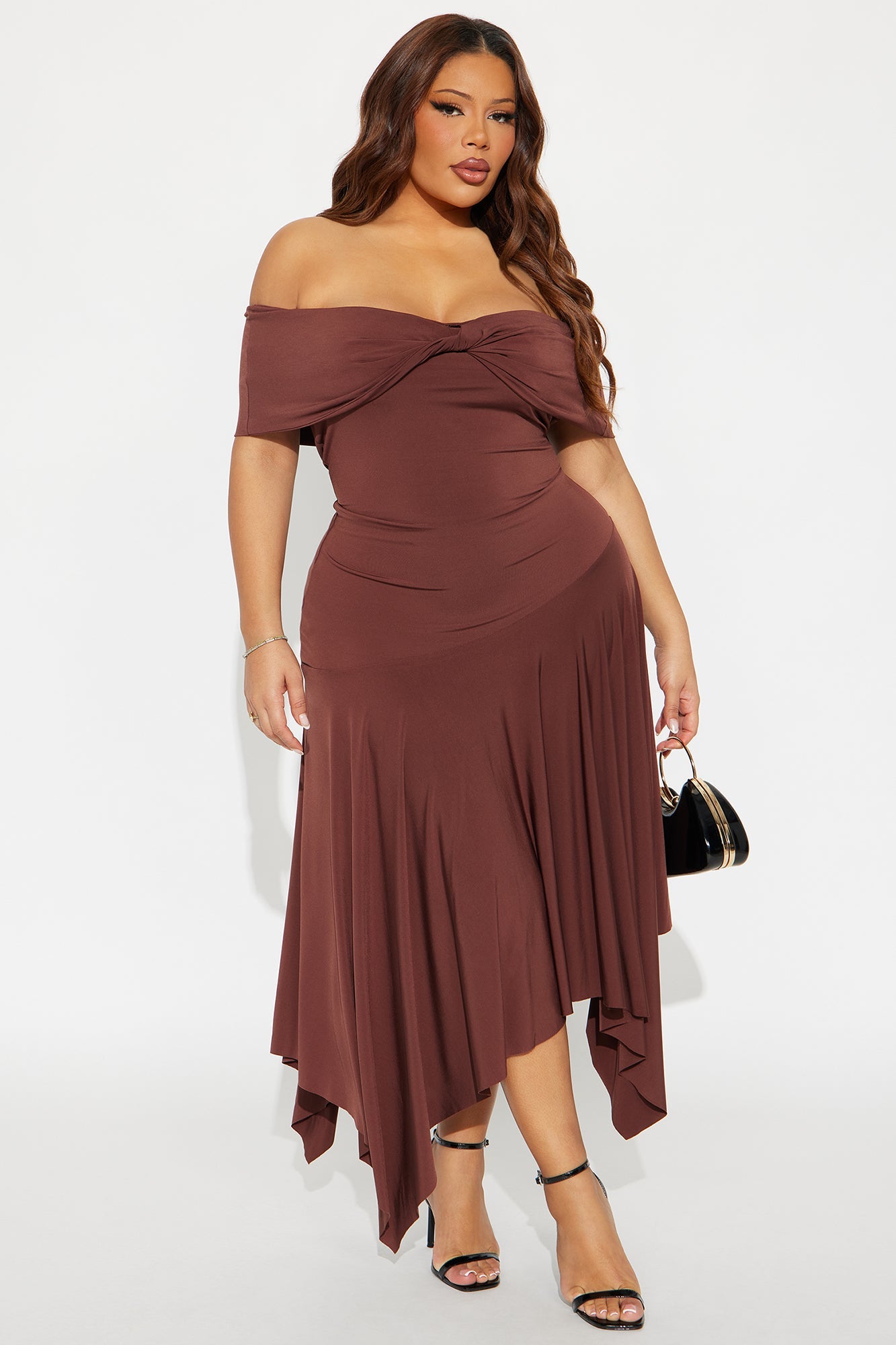 Brielle Asymmetrical Midi Dress - Chocolate