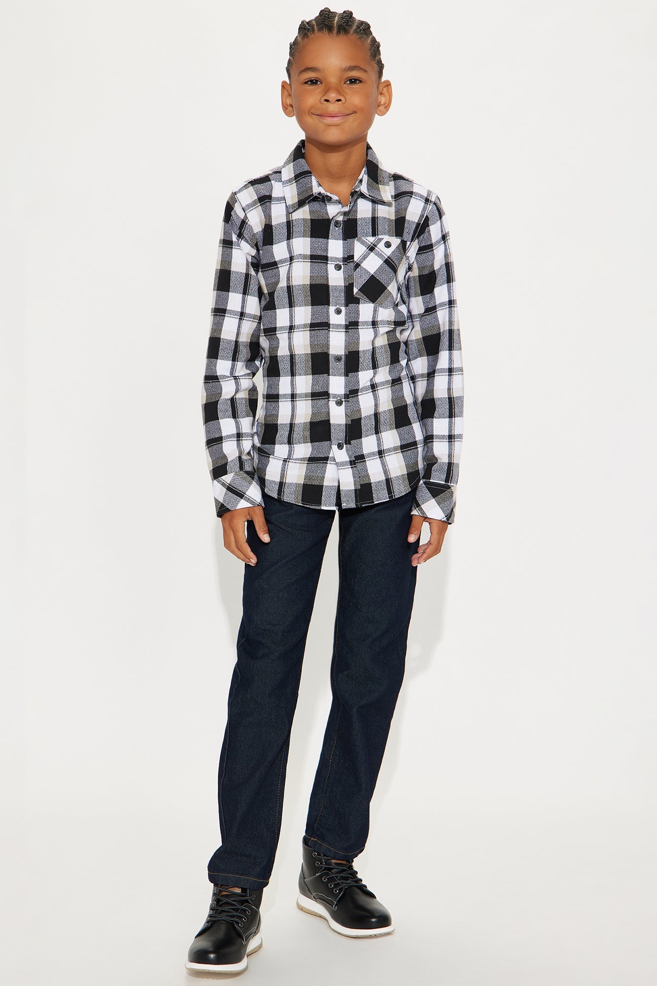 Mini Check This Out Flannel Button Down Shirt - Black/White