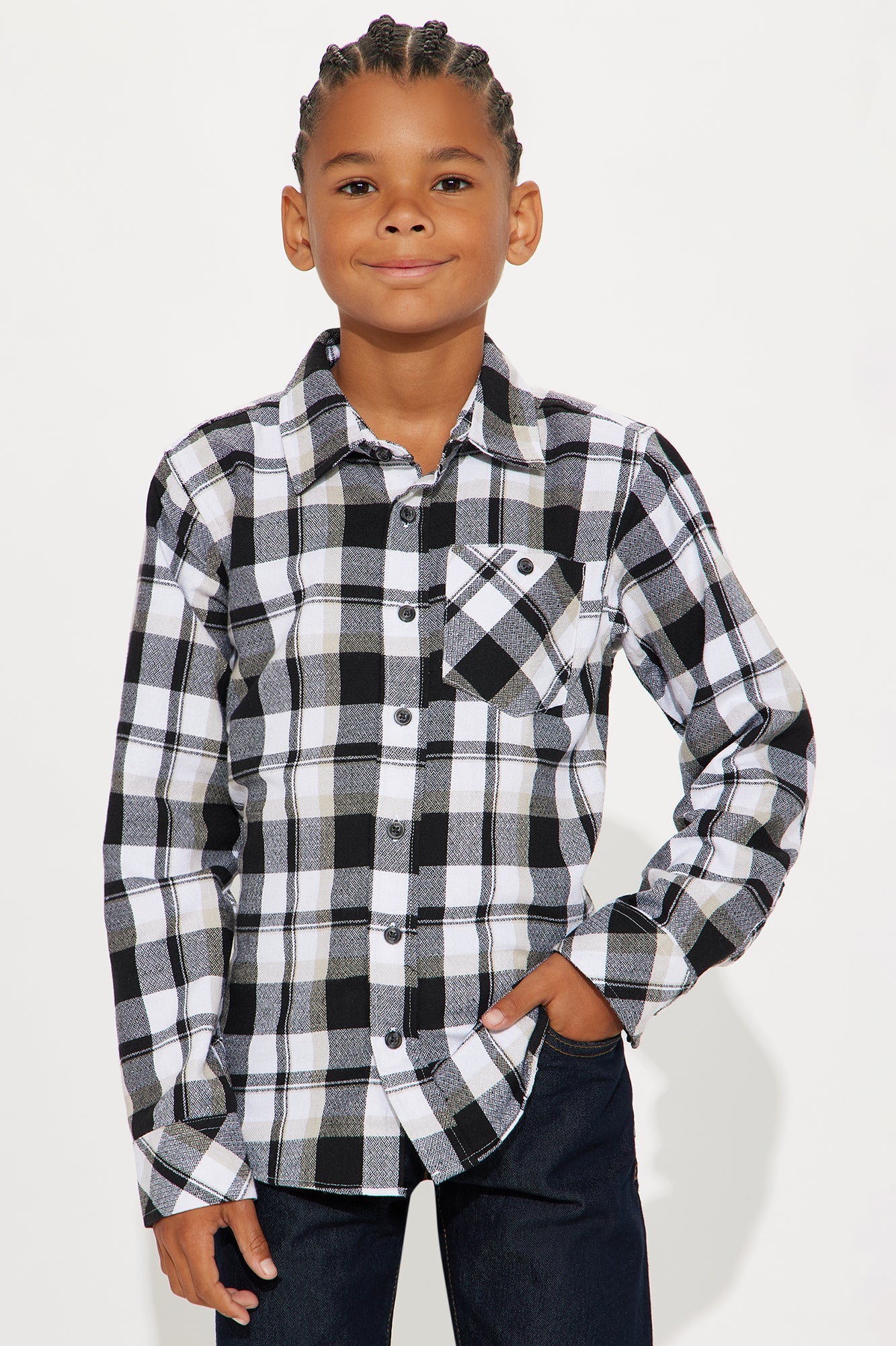 Mini Check This Out Flannel Button Down Shirt - Black/White