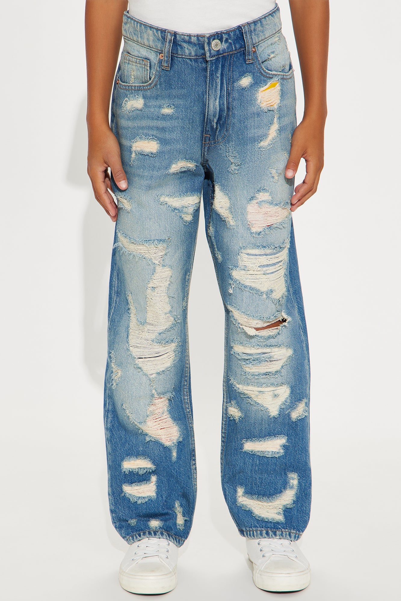 Mini Relaxed Straight Repaired But Destroyed Jean - Medium Blue Wash