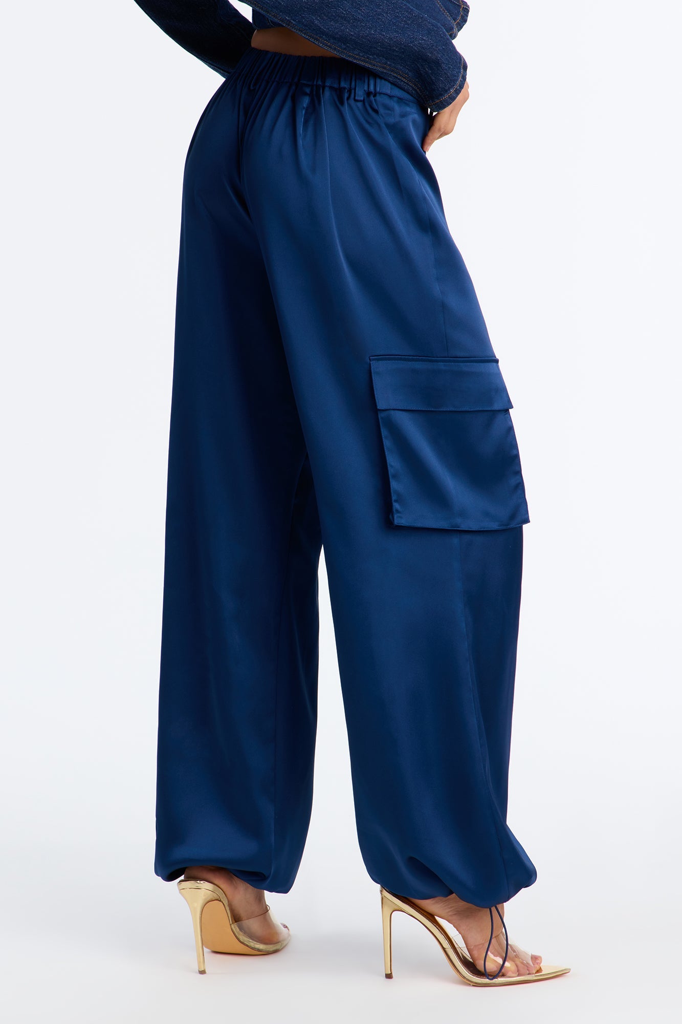 Maggie Satin Balloon Jogger Pants - Navy