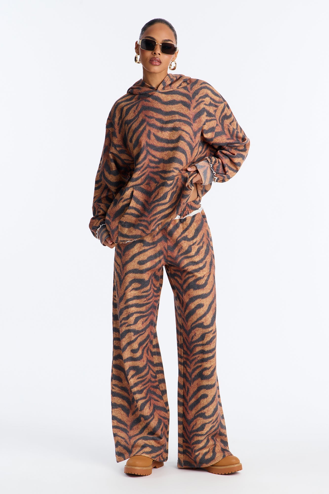 Sienna Zebra Print Wide Leg Pant Set - Black/combo