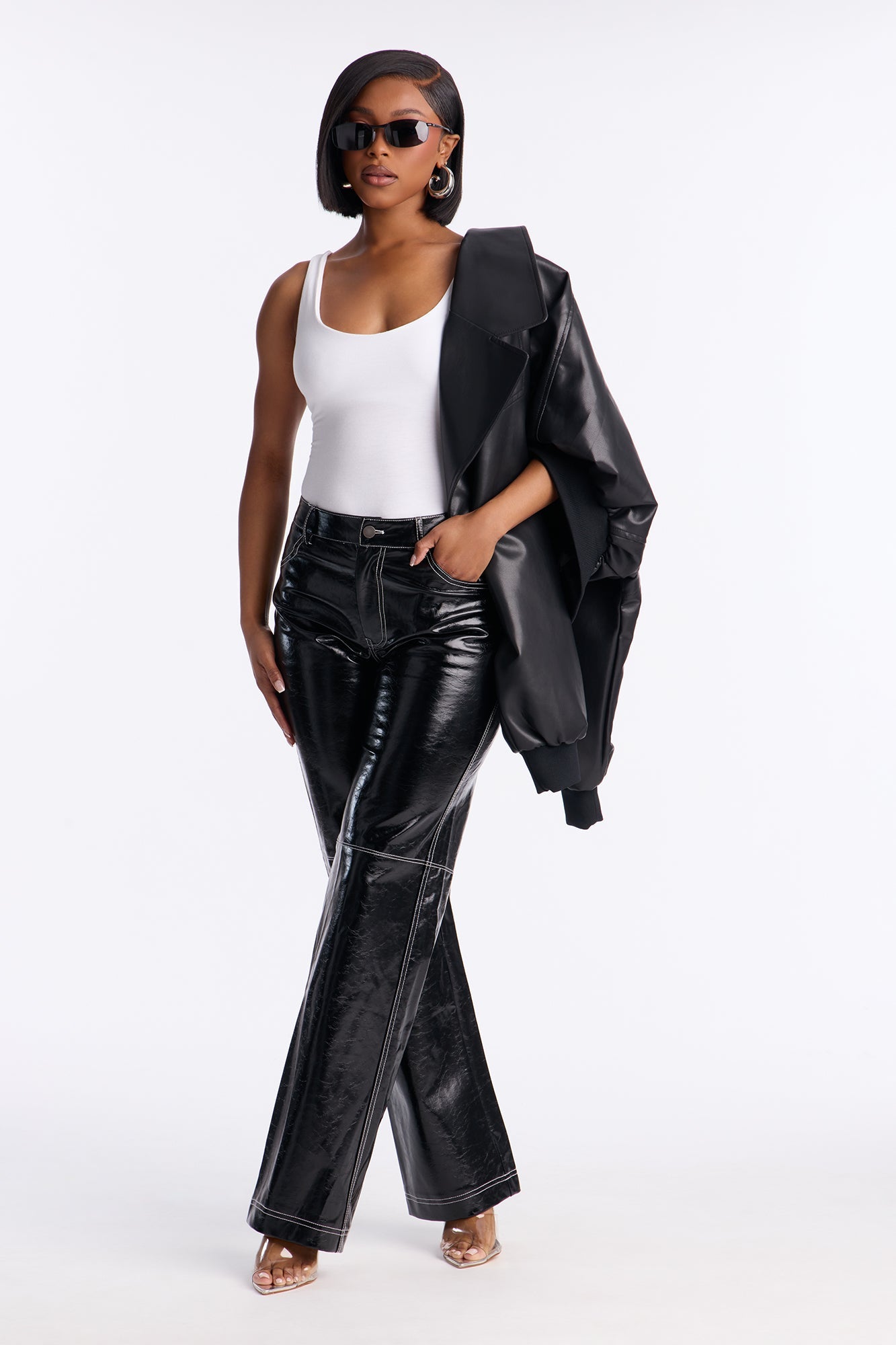 Crushing On You Low Rise Faux Leather Straight Leg Pant 33 - Black