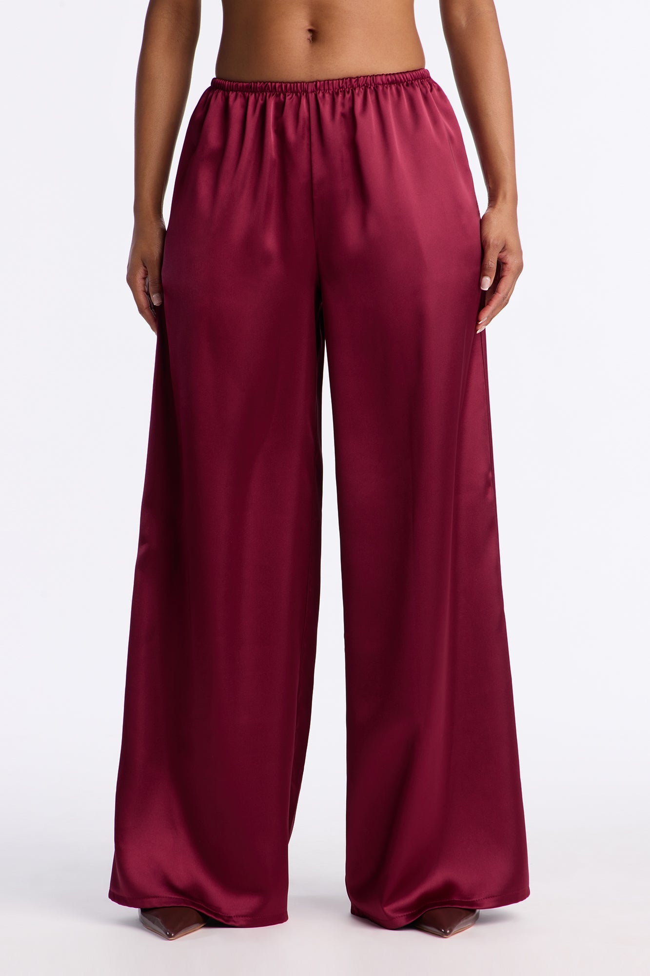 Shine On Satin Wide Leg Pant 32″ - Burgundy