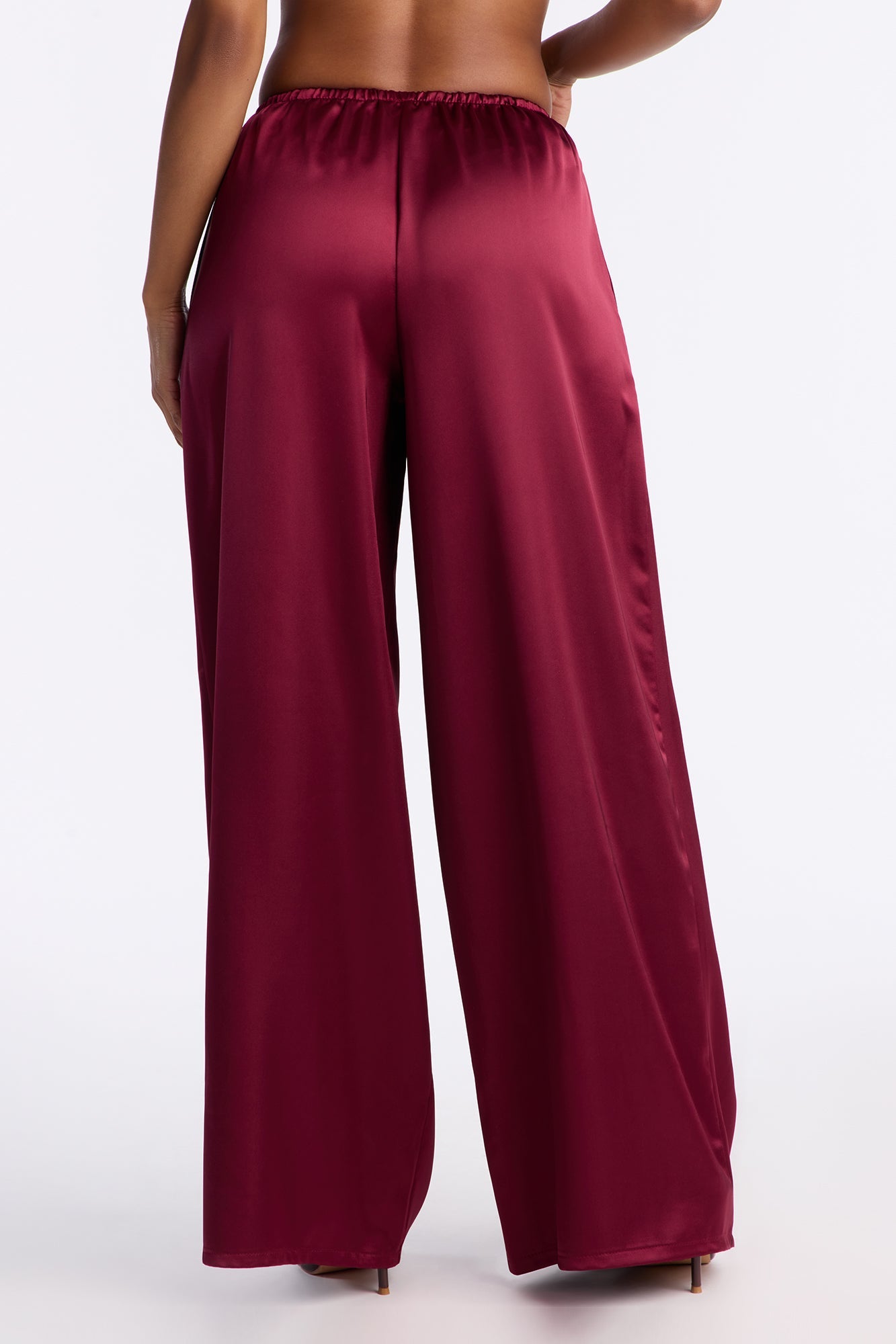Shine On Satin Wide Leg Pant 32″ - Burgundy