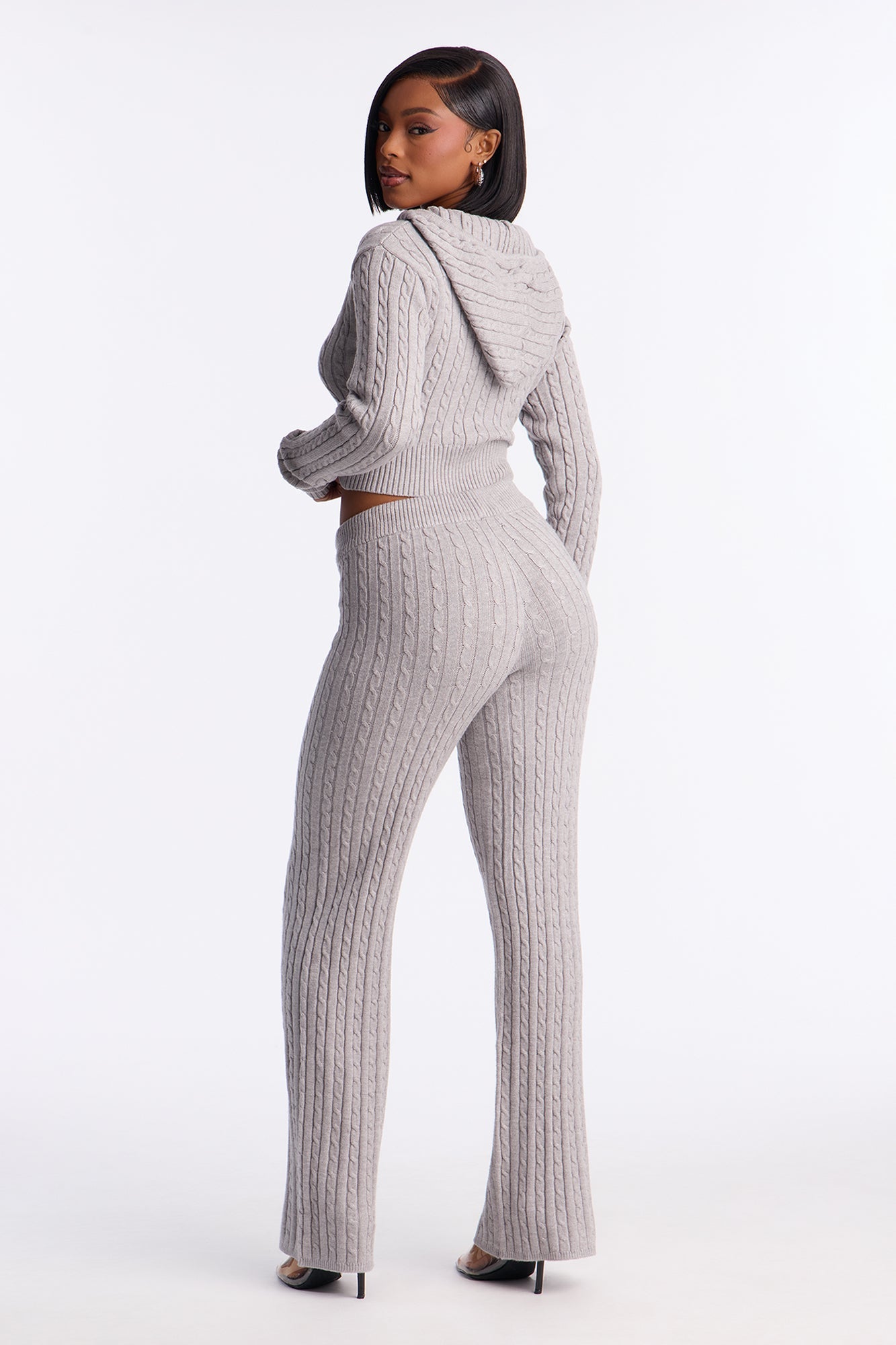 Far Away Zip Up Sweater Pant Set - Heather Grey