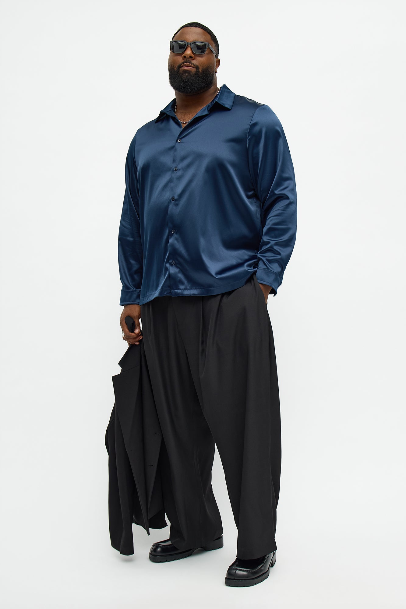 Links Satin Long Sleeve Button Up Shirt - Midnight Blue
