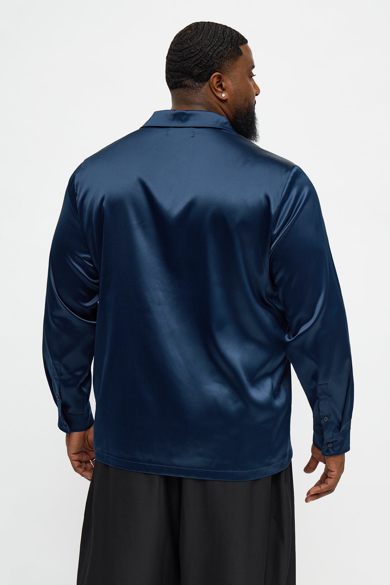 Links Satin Long Sleeve Button Up Shirt - Midnight Blue