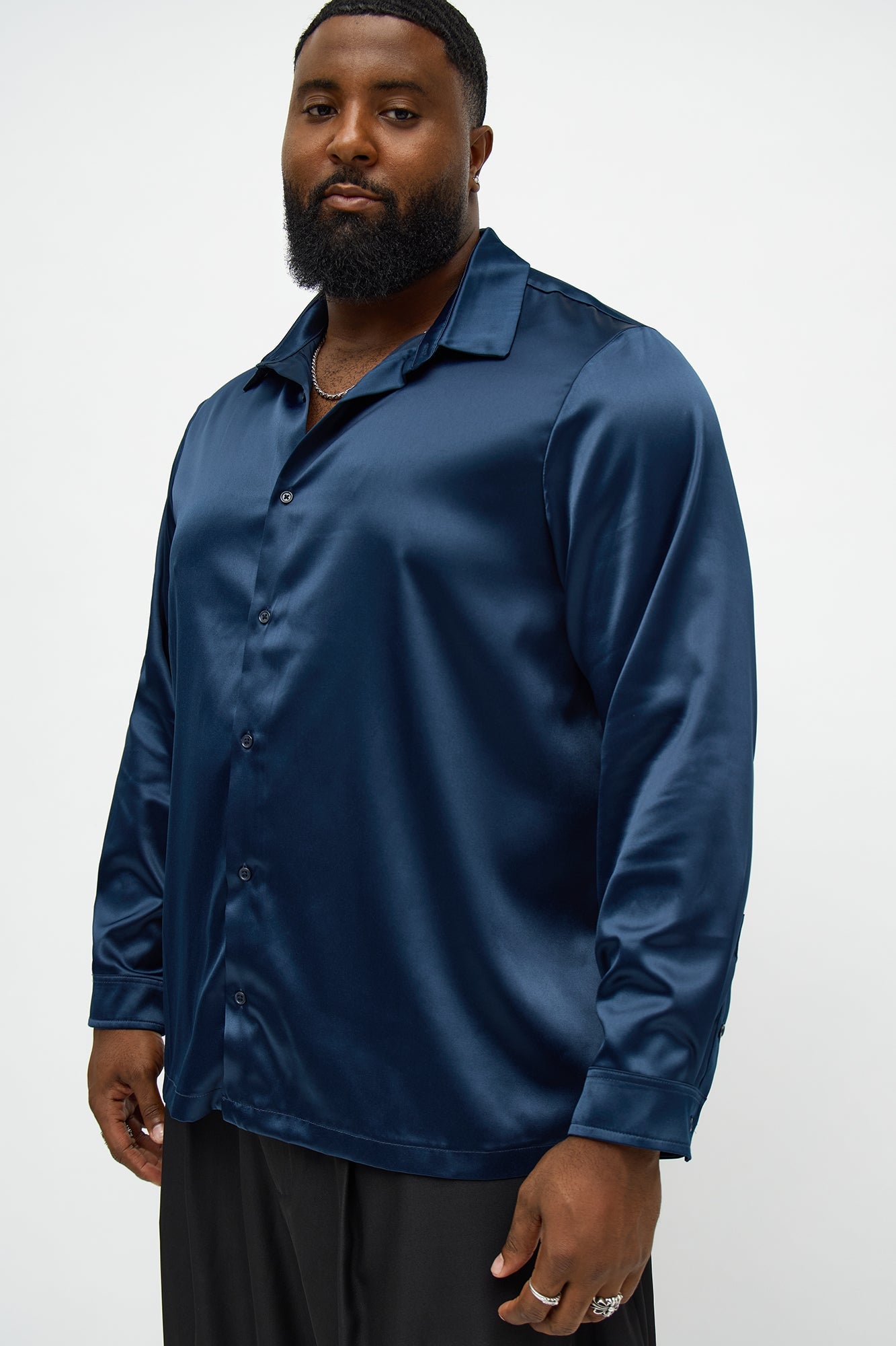 Links Satin Long Sleeve Button Up Shirt - Midnight Blue