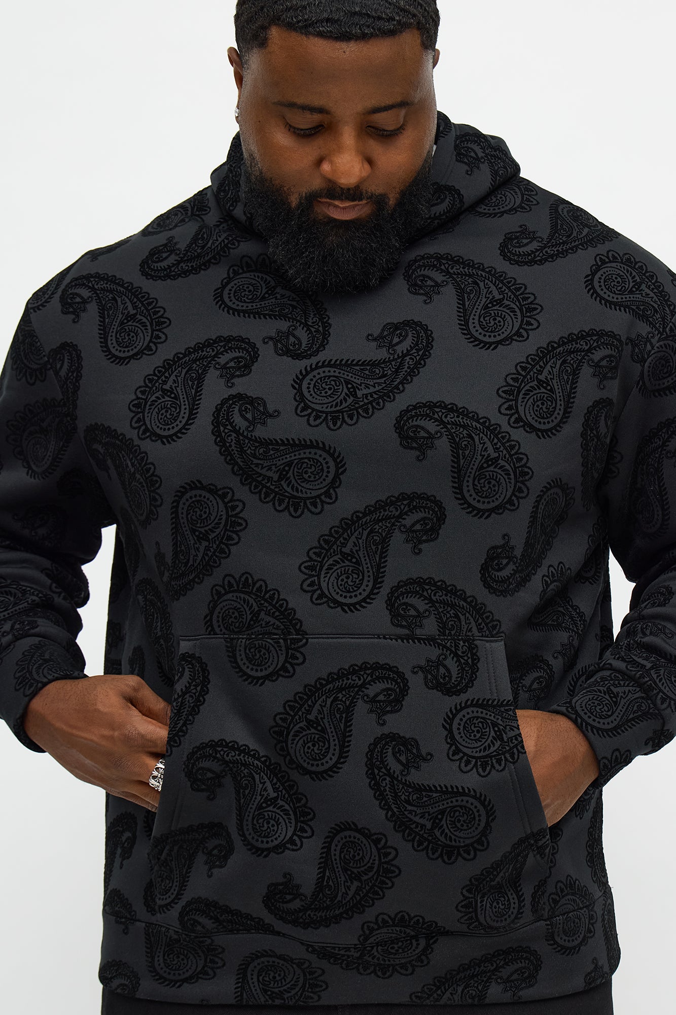 Paisley Flock Hoodie - Black