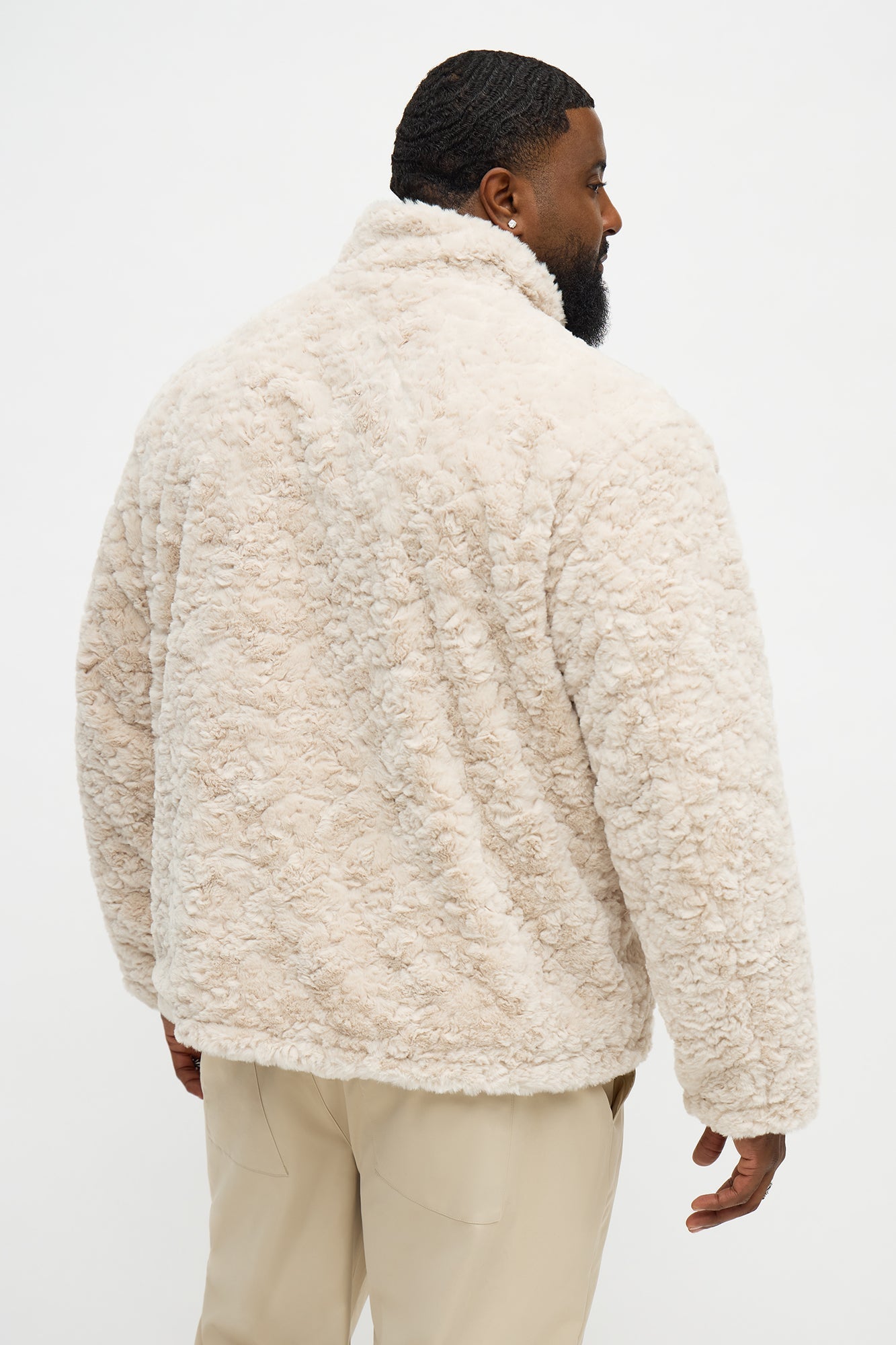 Relaxed Quarter Zip Faux Fur Jacket - Cream