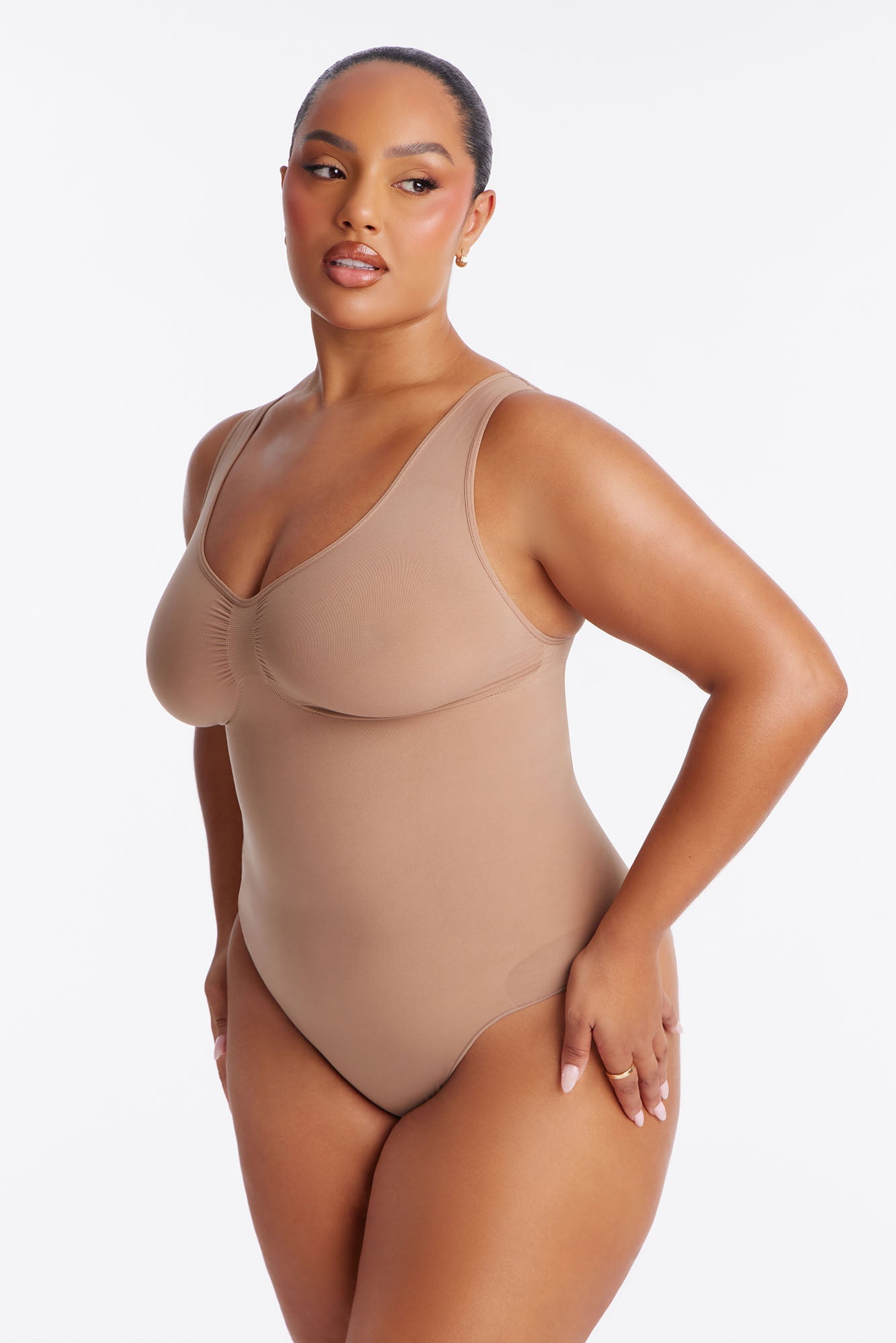 Nova Sculpt Seamless Strong Compression Scoop Neck Thong Bodysuit - Nude