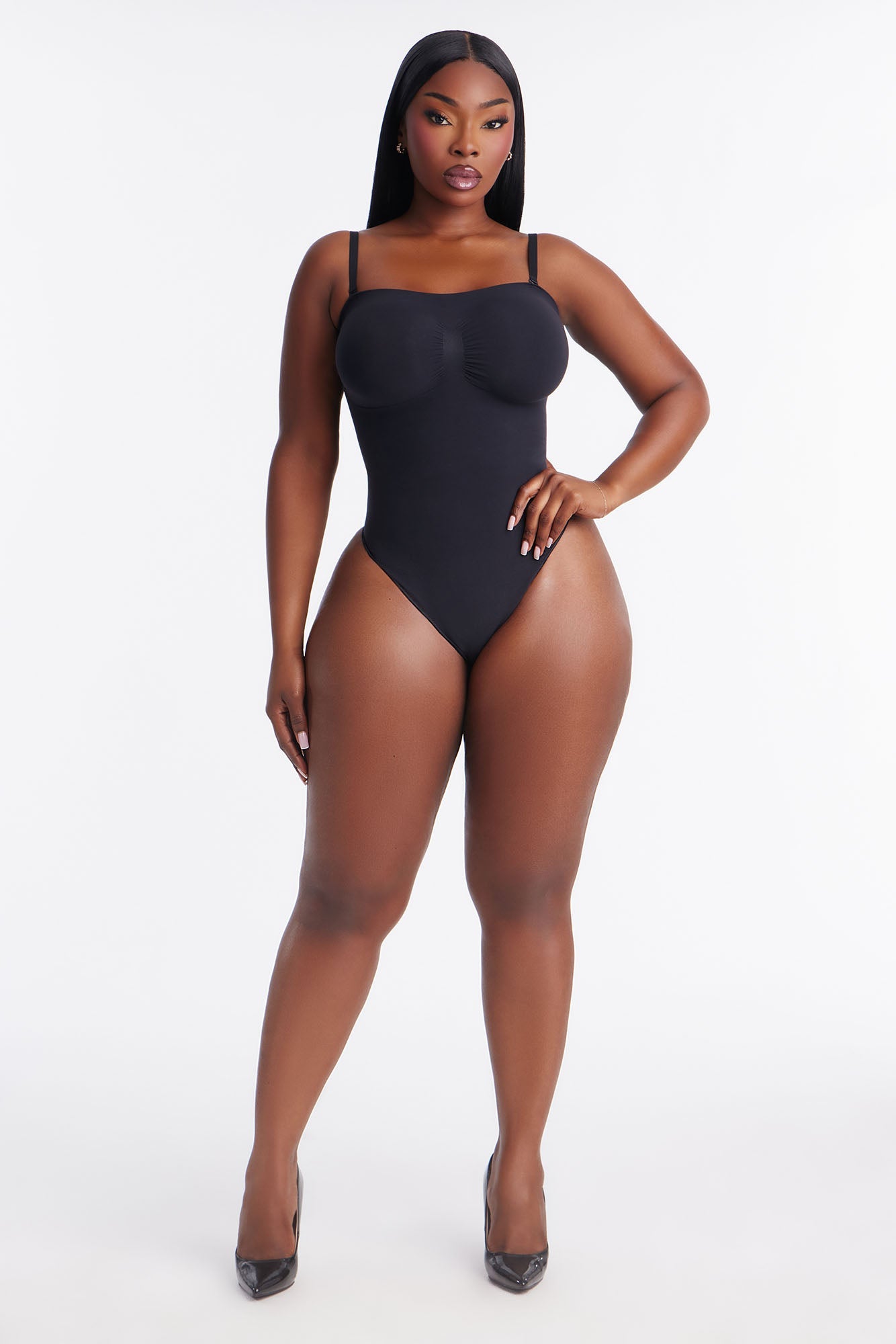 Nova Sculpt Seamless Strong Compression Strapless Thong Bodysuit - Black